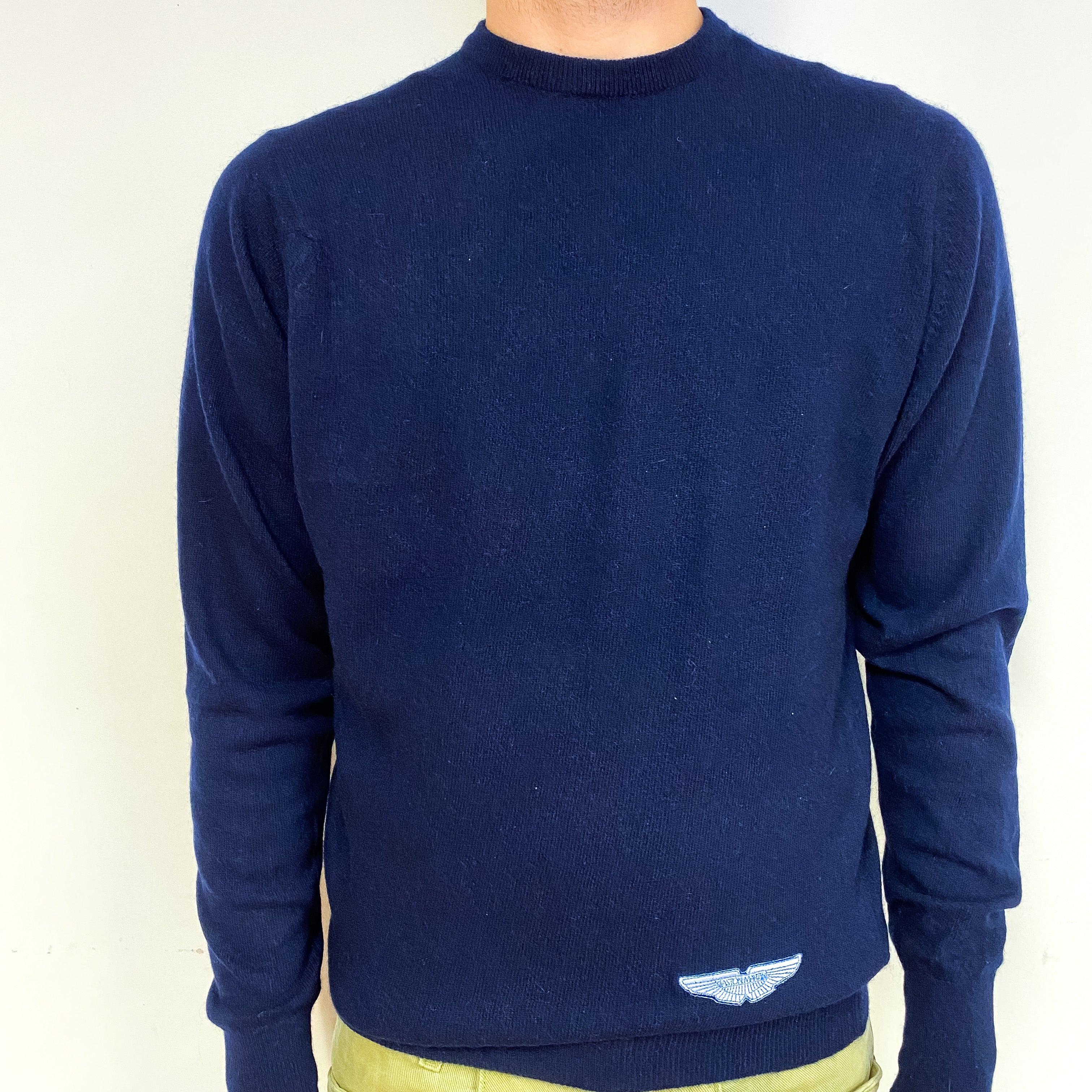 Men's Navy Aston Martin Cashmere Crew Neck Jumper Medium