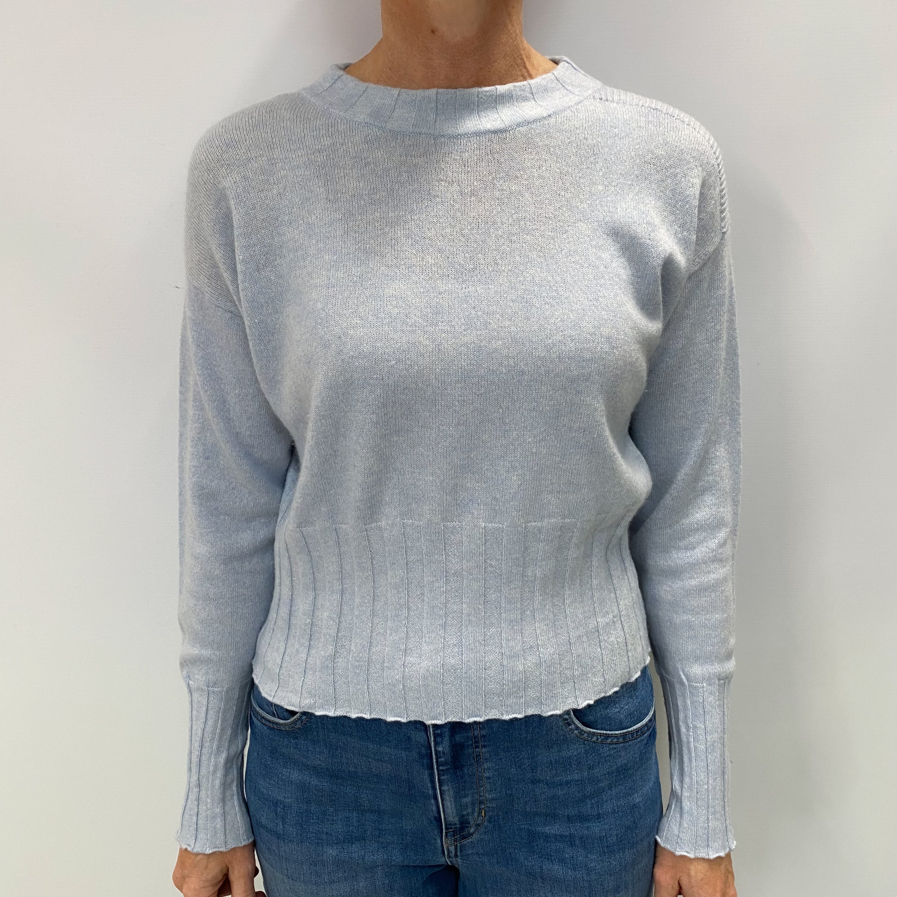 Powder Blue Marl Cashmere Crew Neck Jumper Small