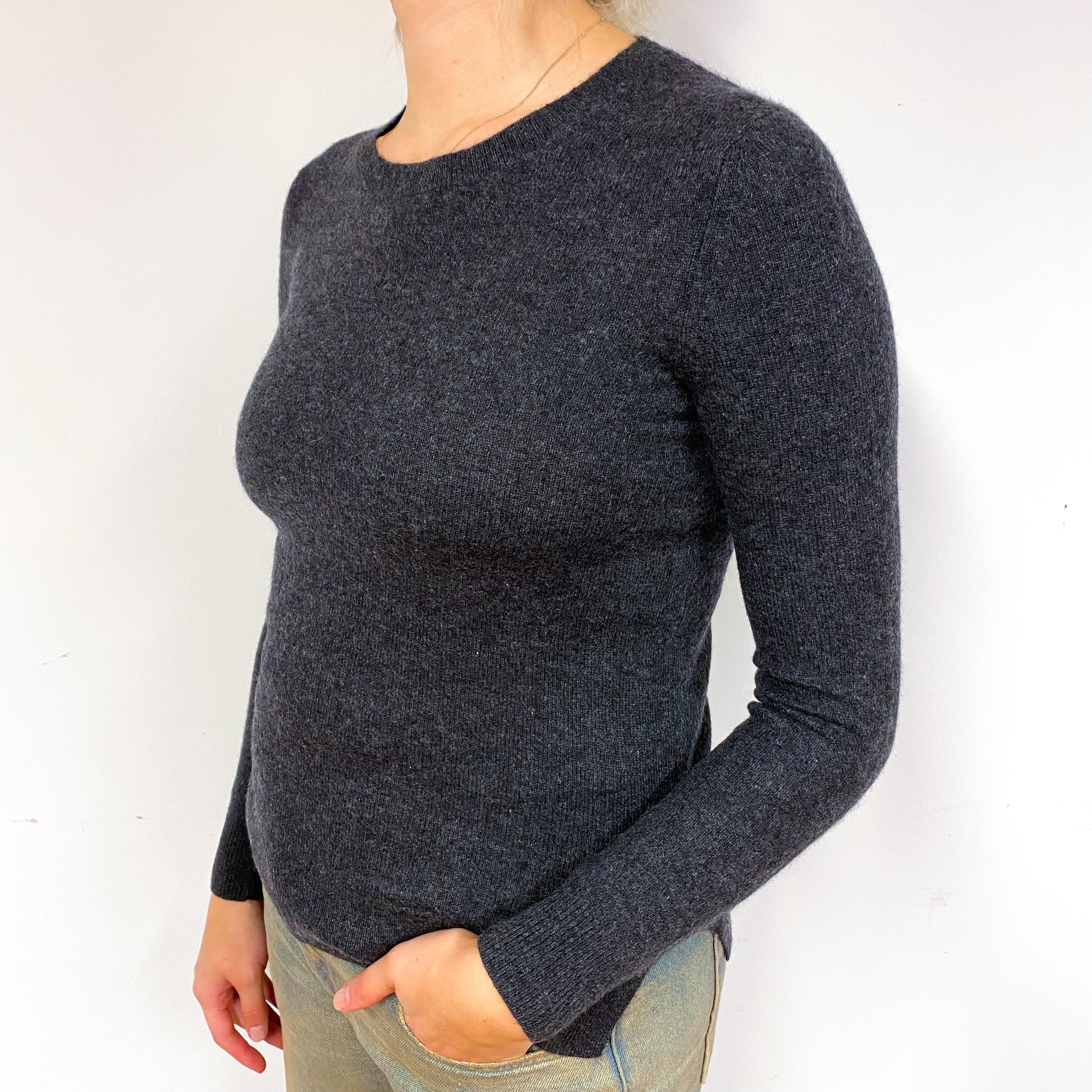 Charcoal Grey Cashmere Crew Neck Jumper Small/Petite