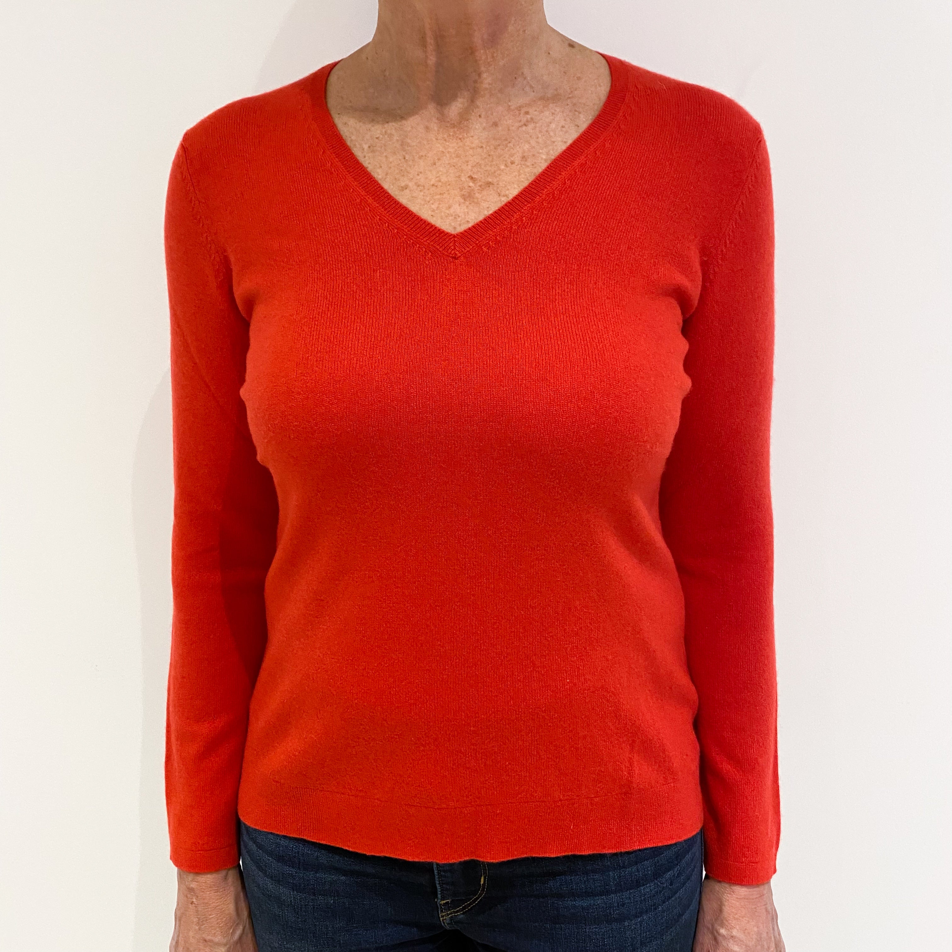 Vermilion Orange Cashmere V-Neck Jumper Medium