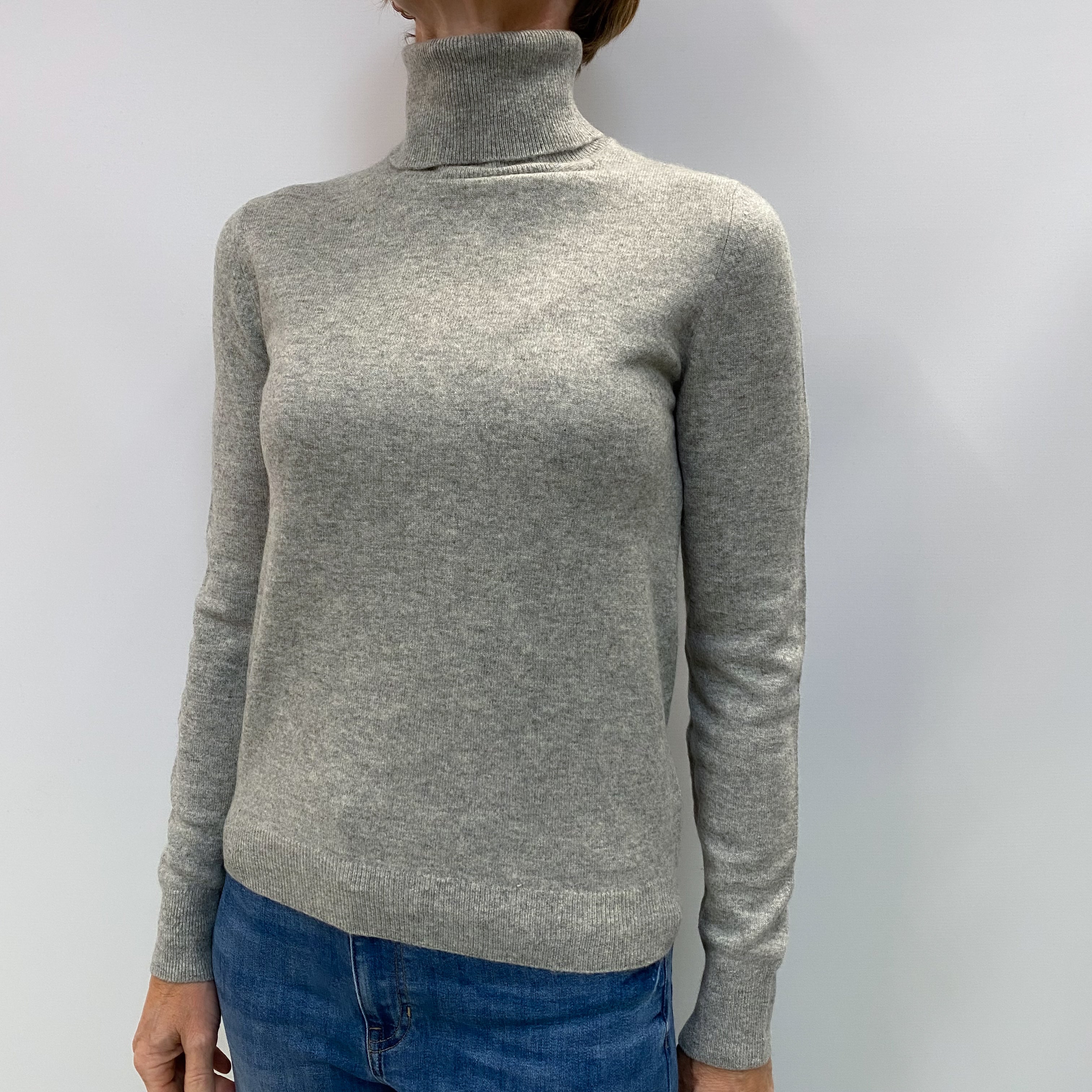 Smoke Grey Cashmere Polo Neck Jumper Small