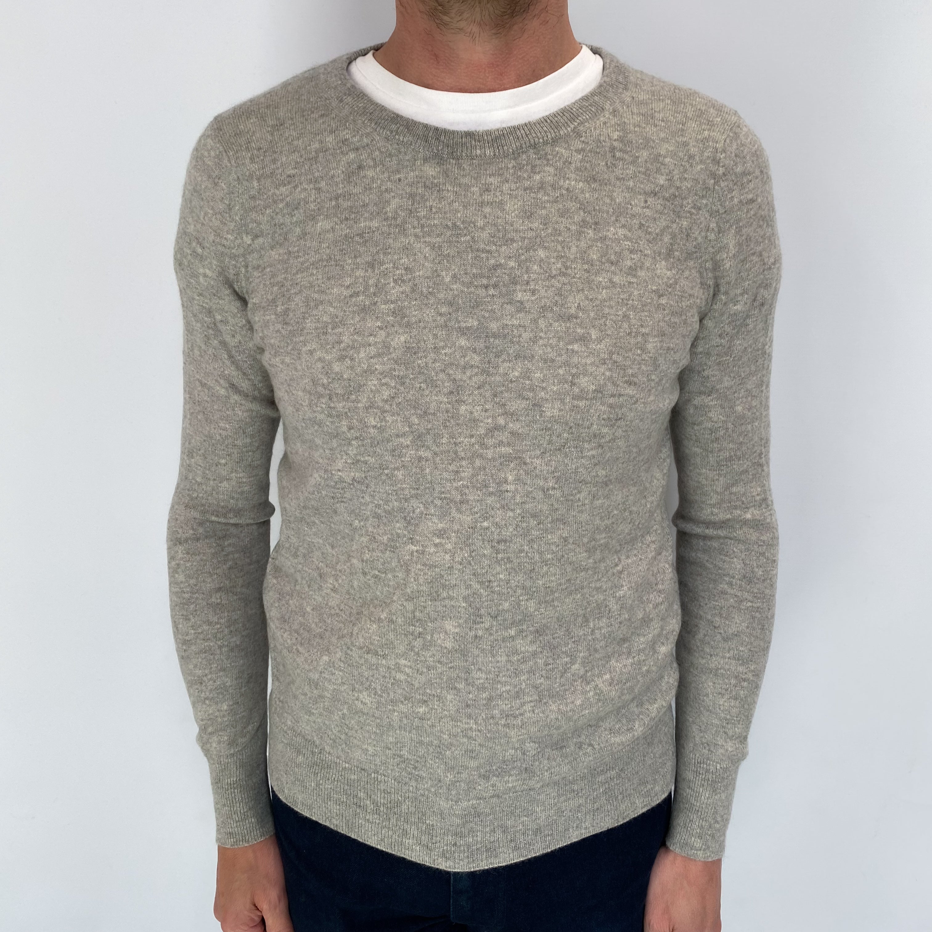 Men's Smoke Grey Cashmere Crew Neck Jumper Extra Small