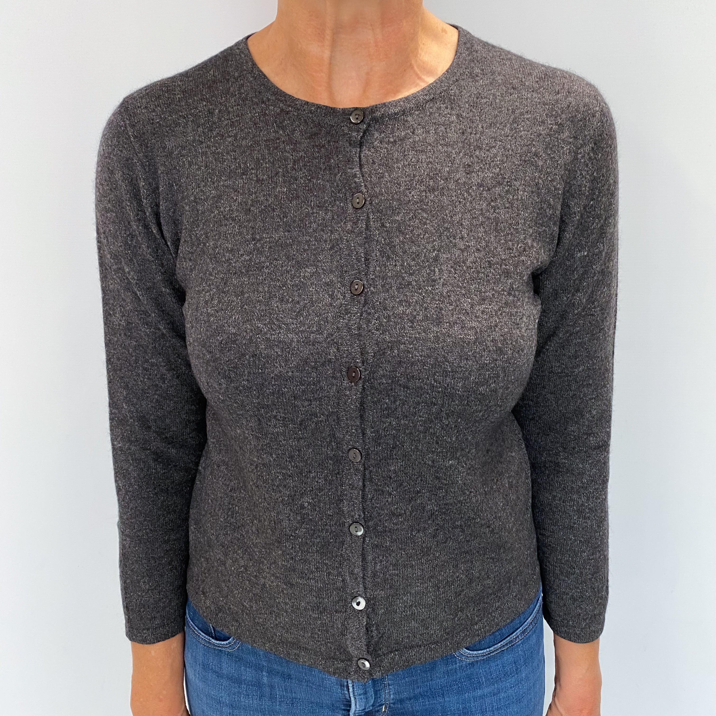 Charcoal Grey Cashmere Crew Neck Cardigan Medium