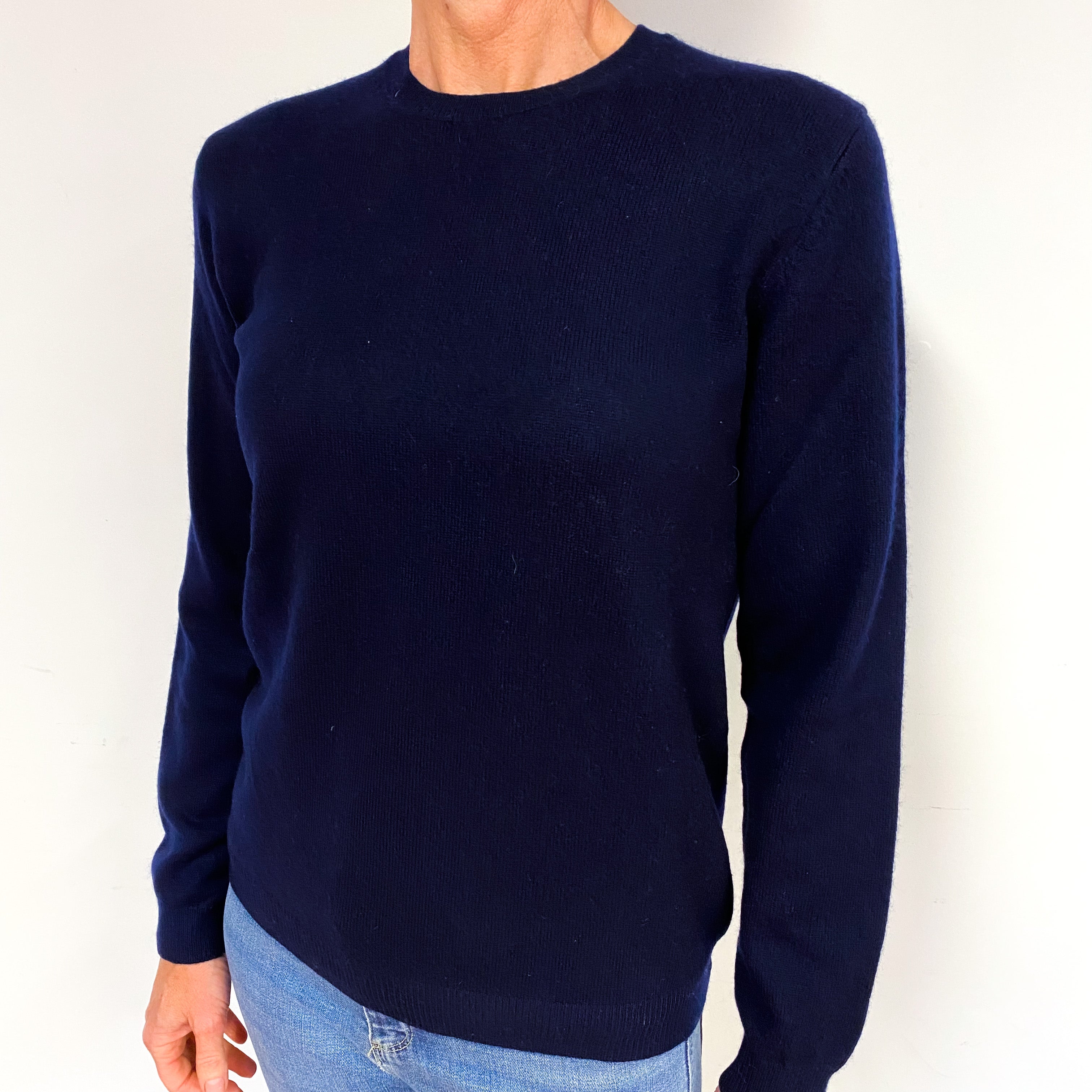 Dark Navy Blue Cashmere Crew Neck Jumper Medium