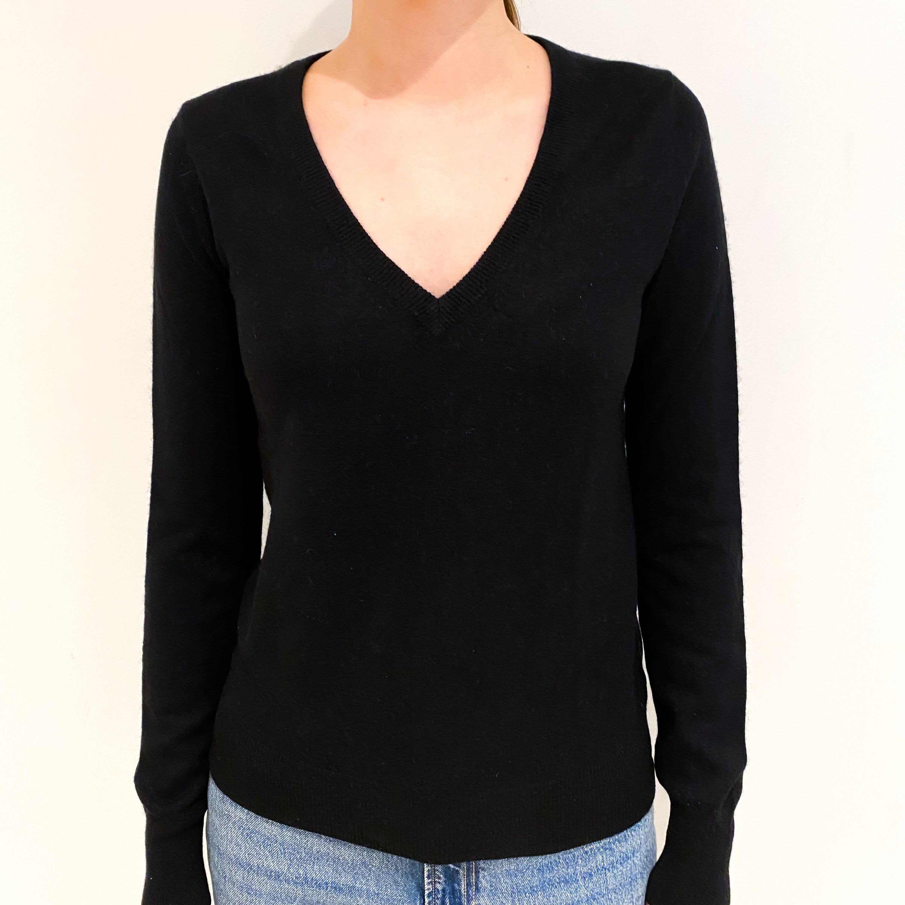 Black Cashmere V Neck Jumper Extra Small