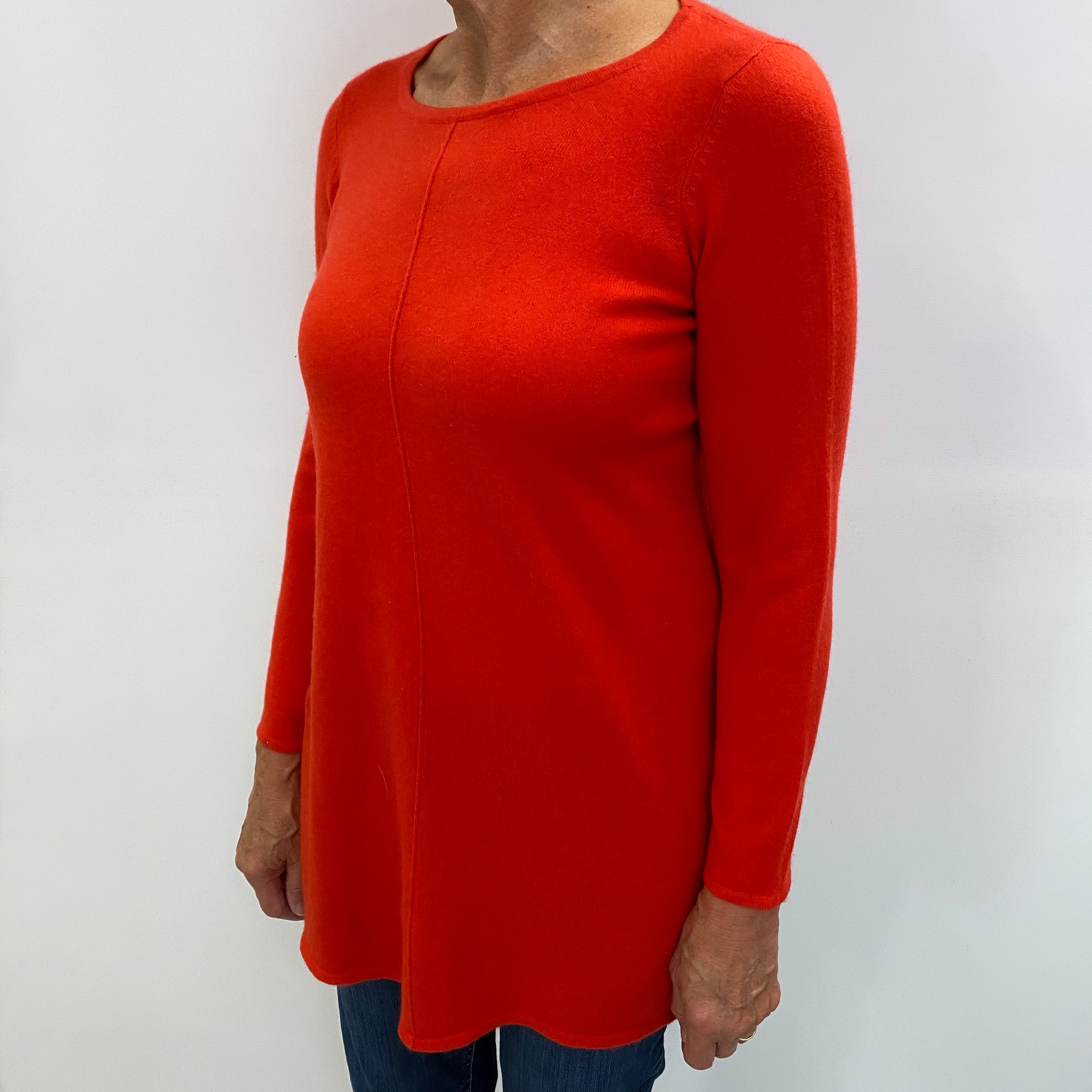 Vermillion Orange Cashmere Crew Neck A Line Tunic Jumper Medium