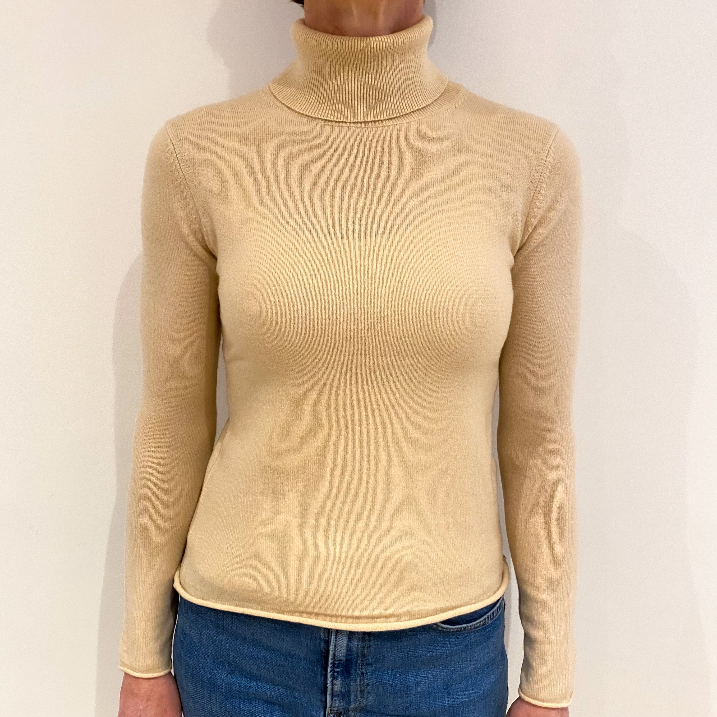 Beige Cashmere Polo Neck Jumper Small