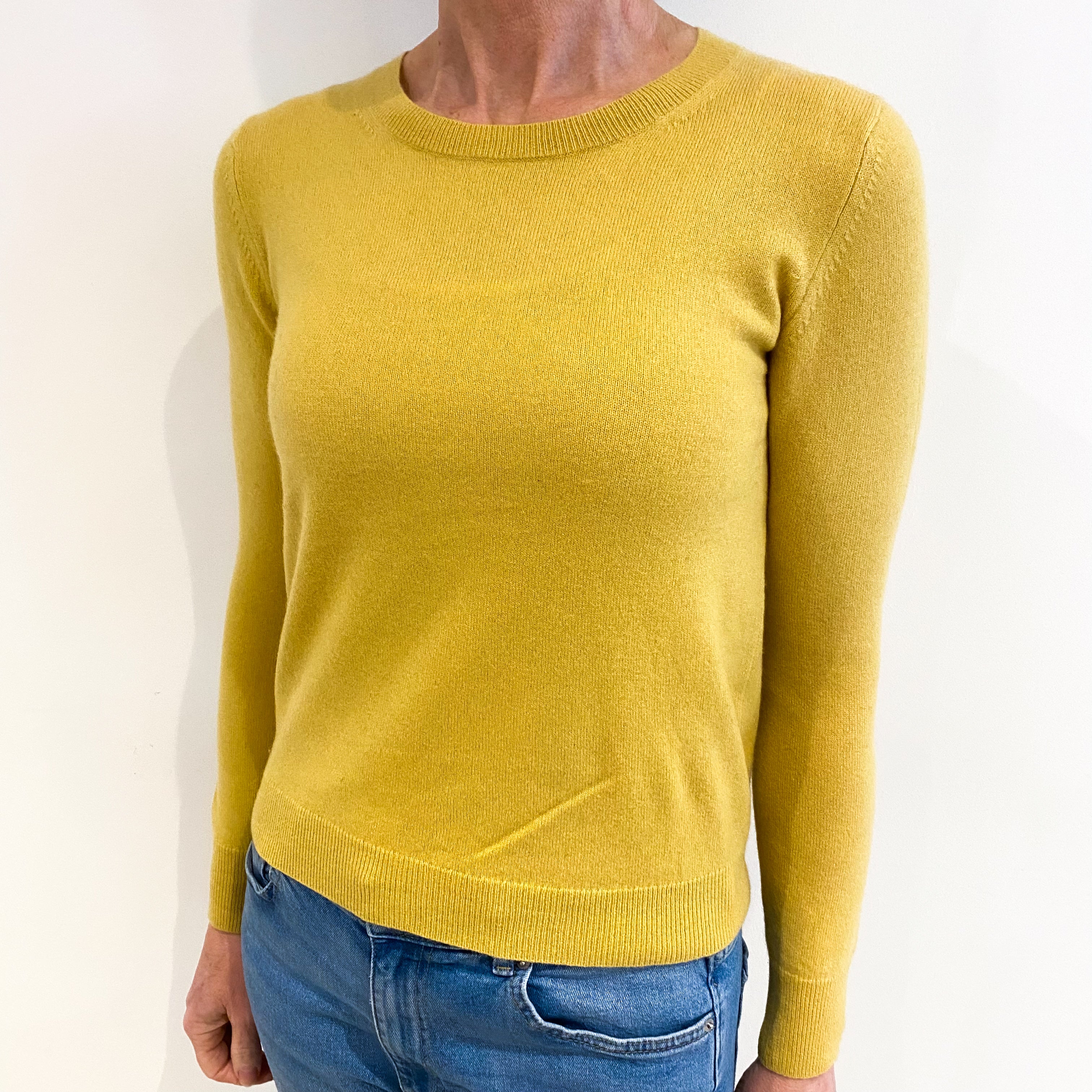 Pollen Yellow Cashmere Crew Neck Jumper Small