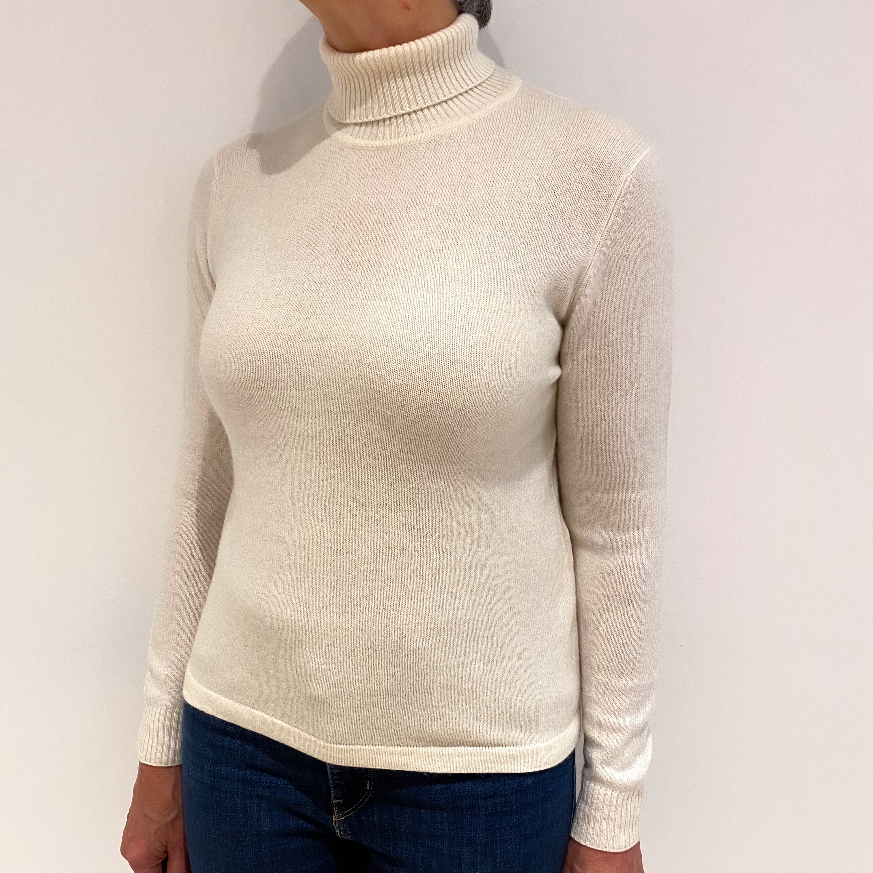 Vanilla Cream Cashmere Polo Neck Jumper Medium