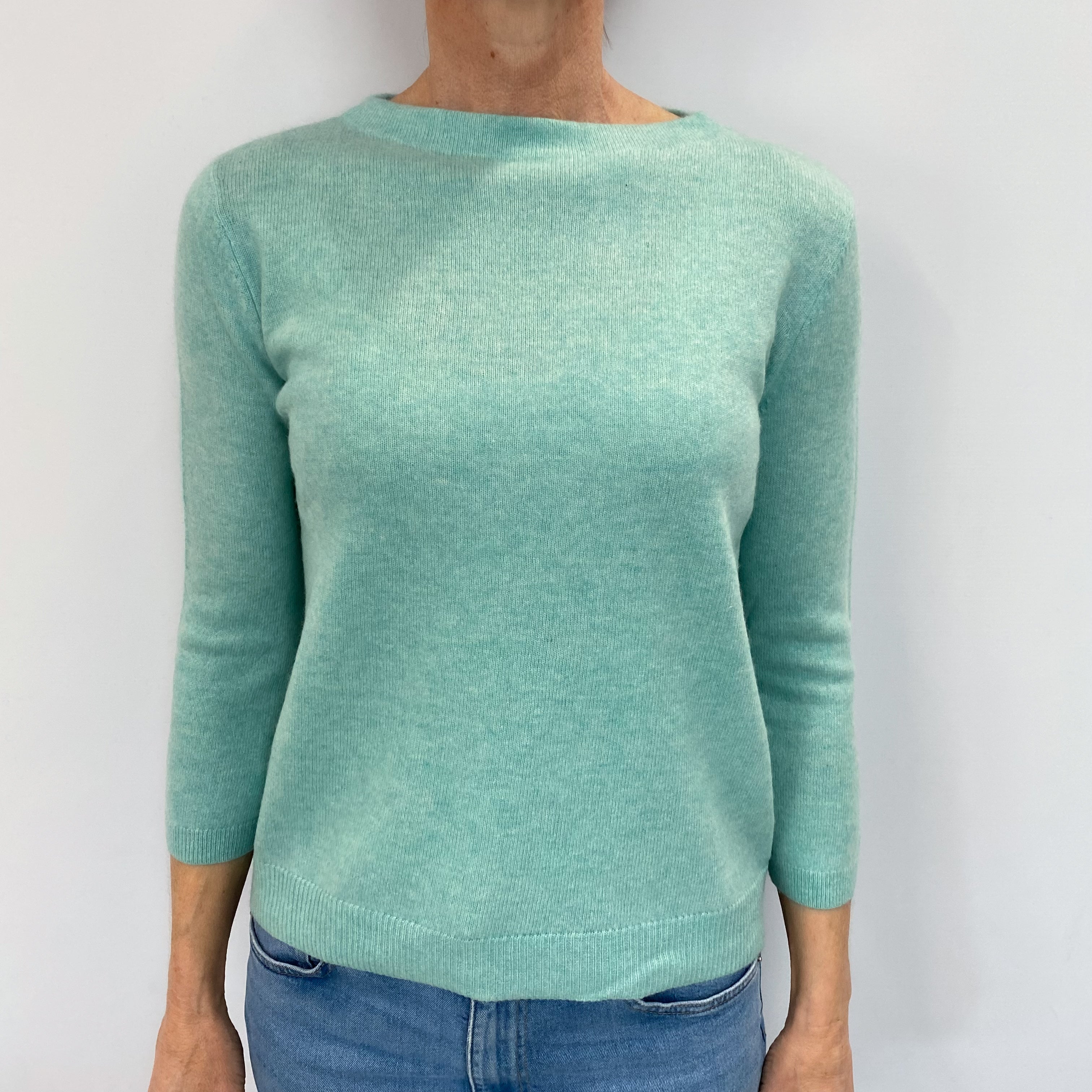 Seafoam Blue Cashmere Crew Neck Jumper Small