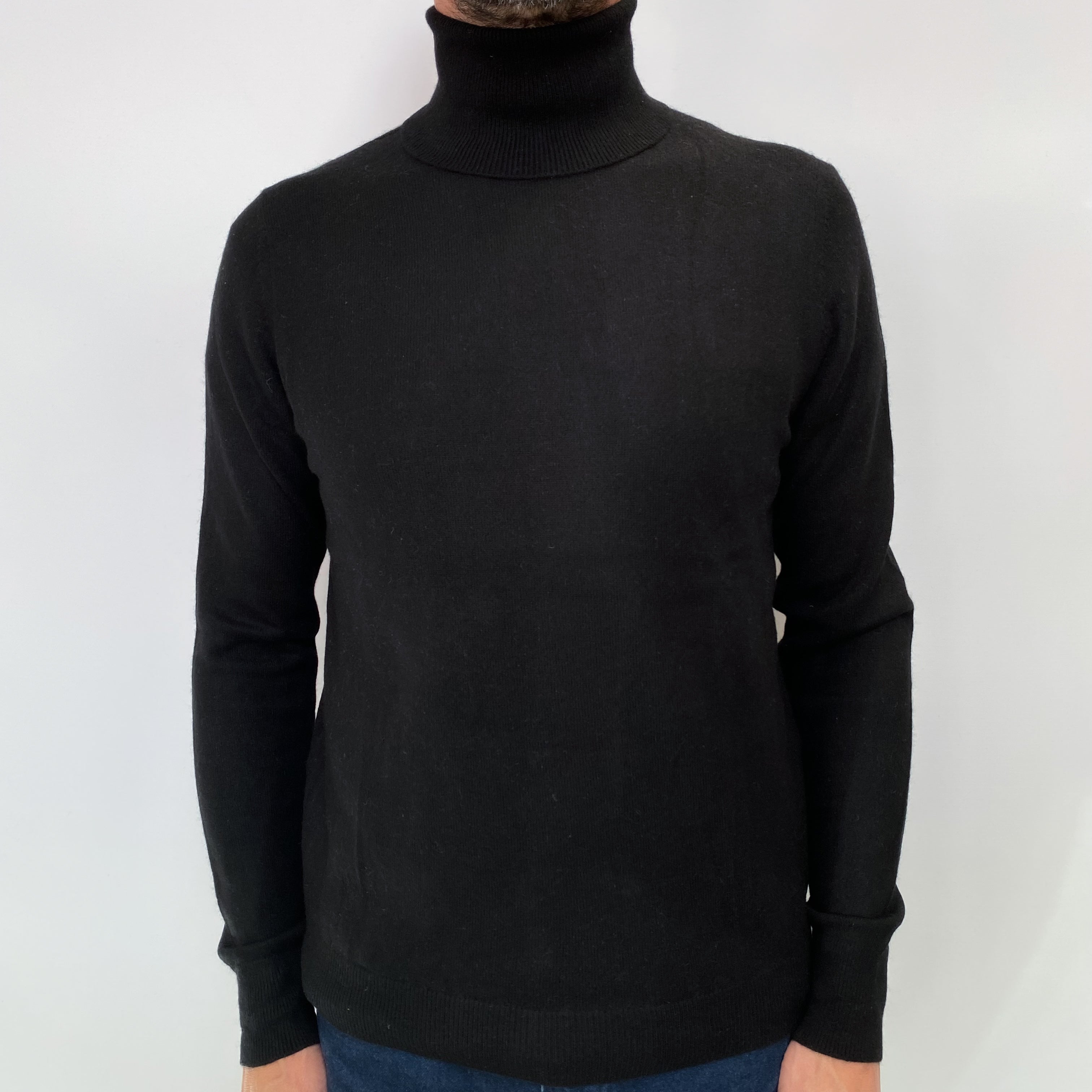 Black Men's Cashmere Polo Neck Jumper Small