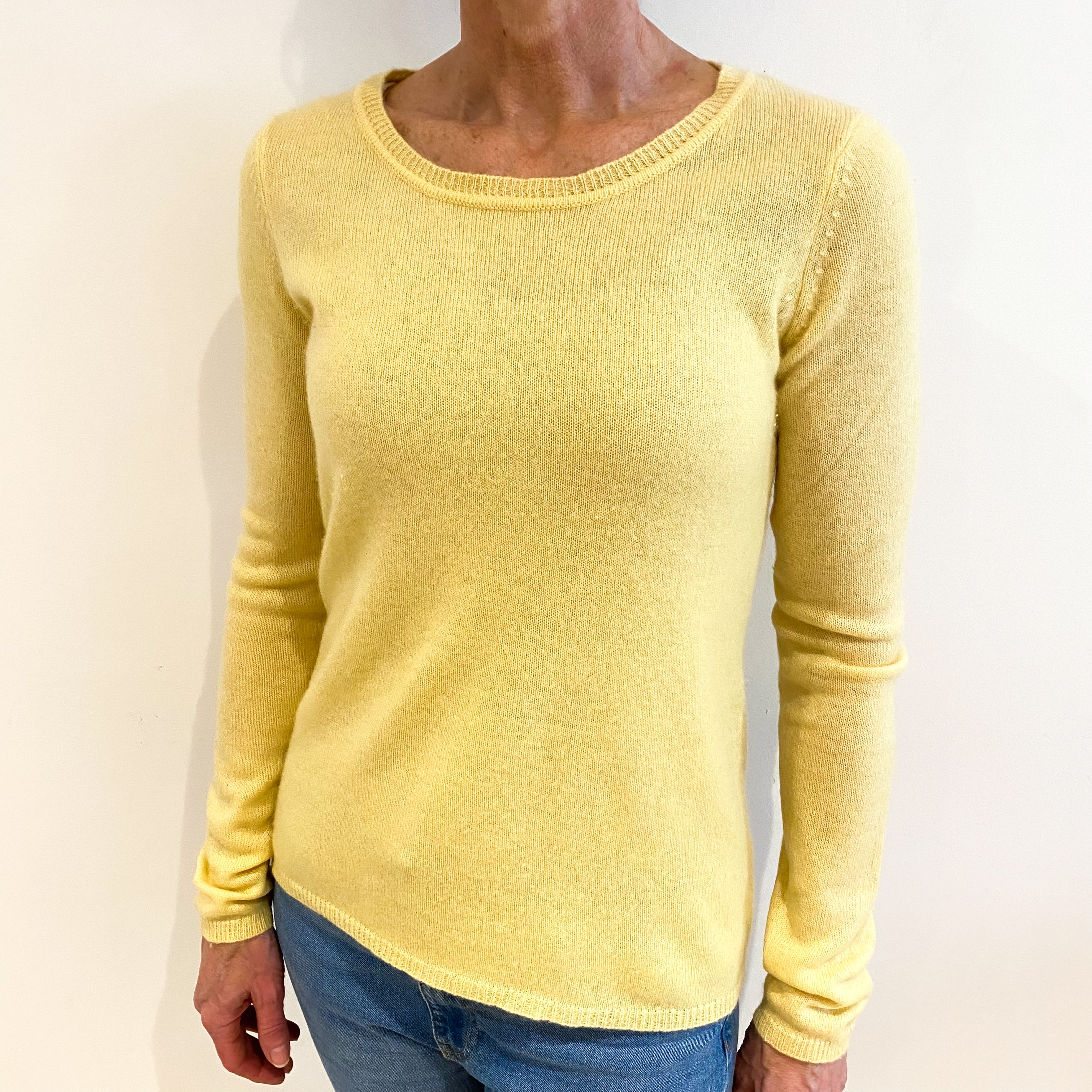 Primrose Yellow Cashmere Crew Neck Jumper Small