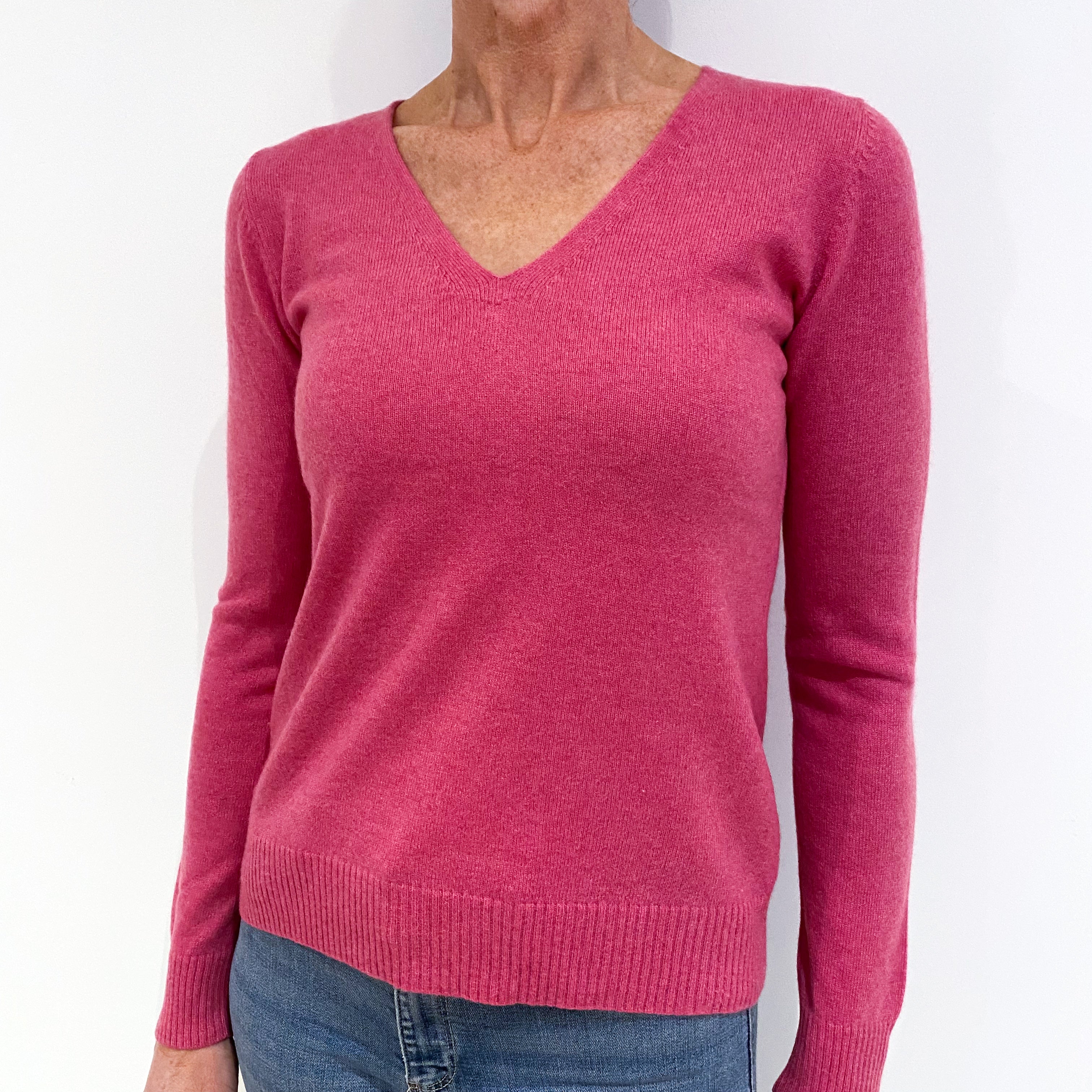 Tulip Pink Cashmere V-Neck Jumper