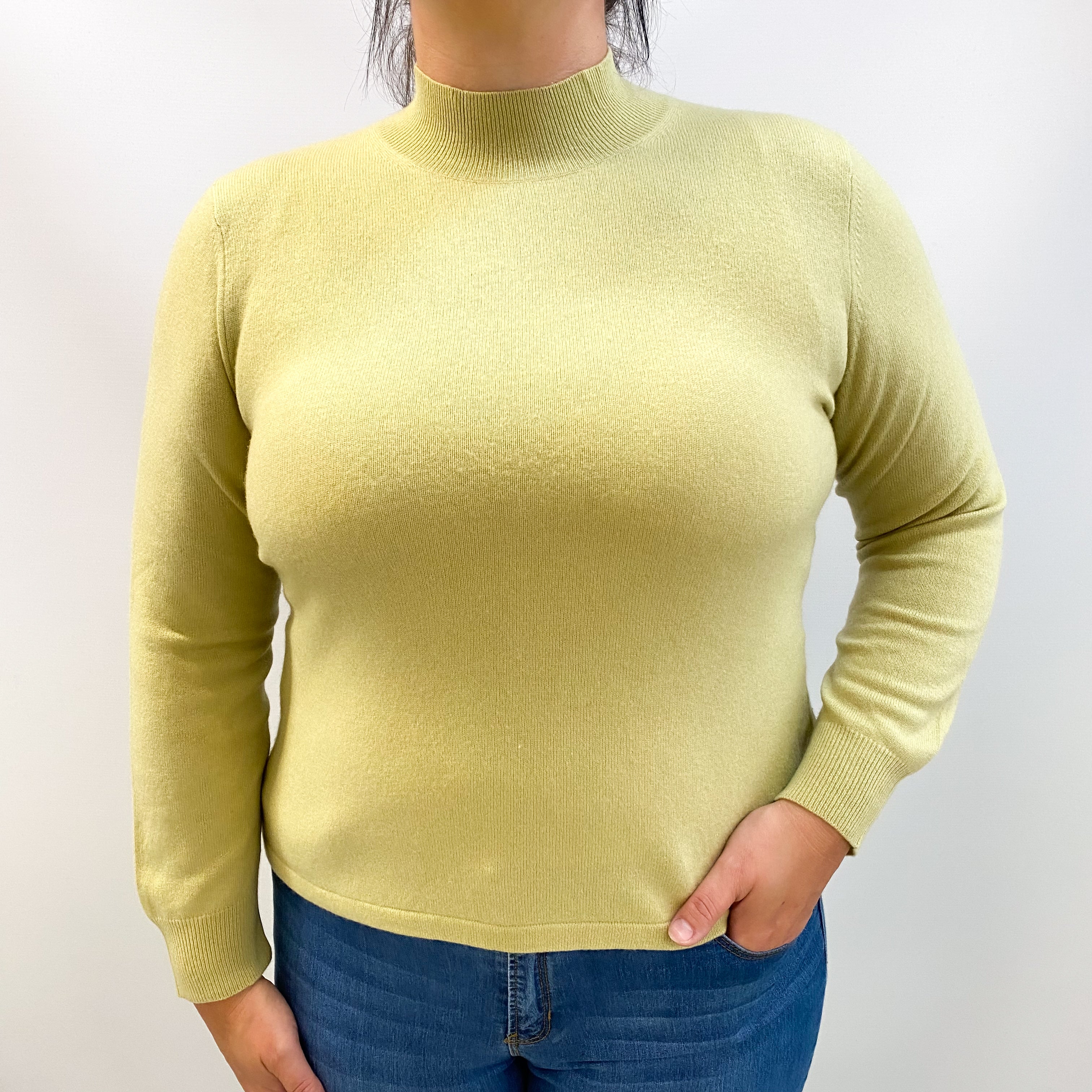 Pistachio Green Cashmere Turtle Neck Jumper Large