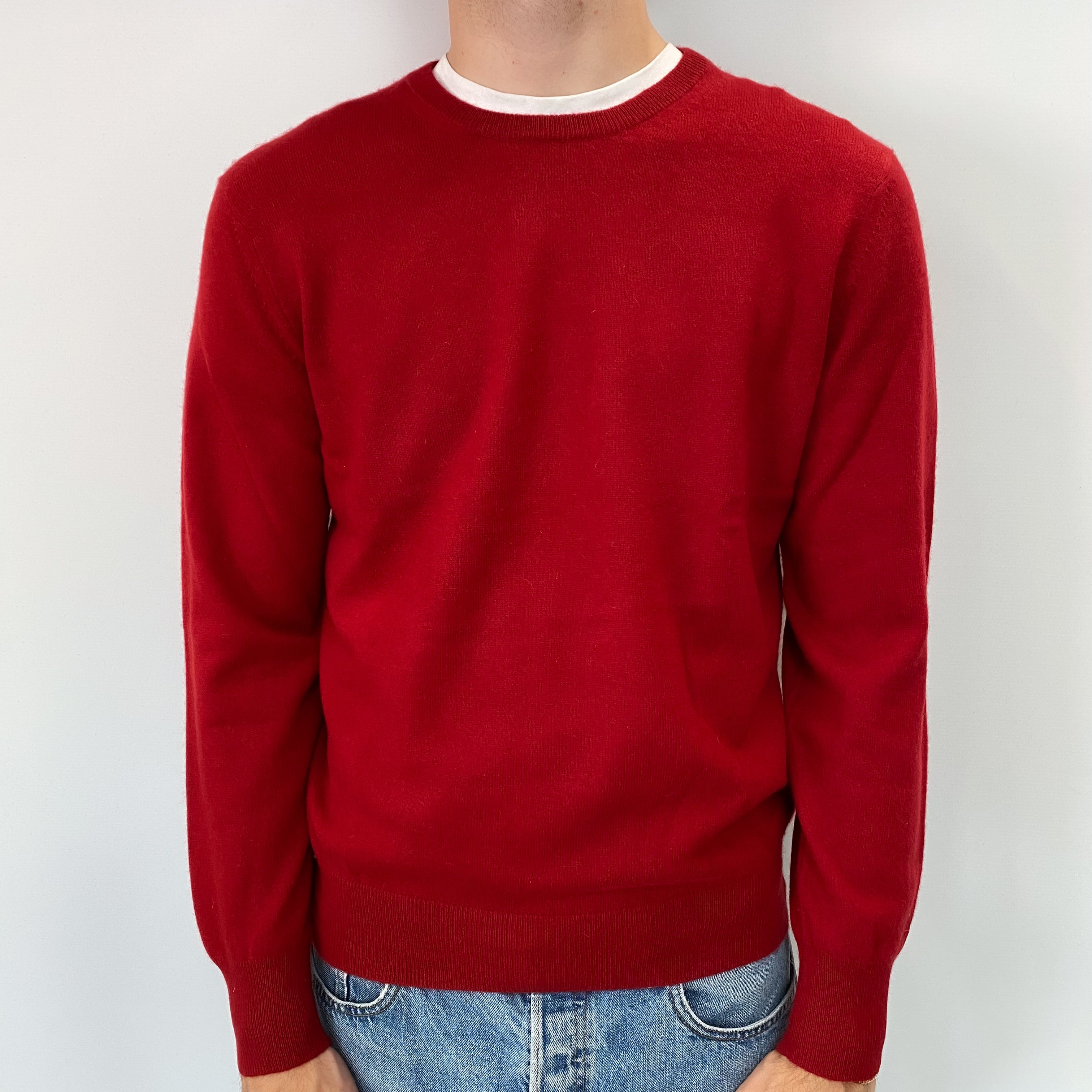 Men's Scarlet Red Cashmere Crew Neck Jumper Medium