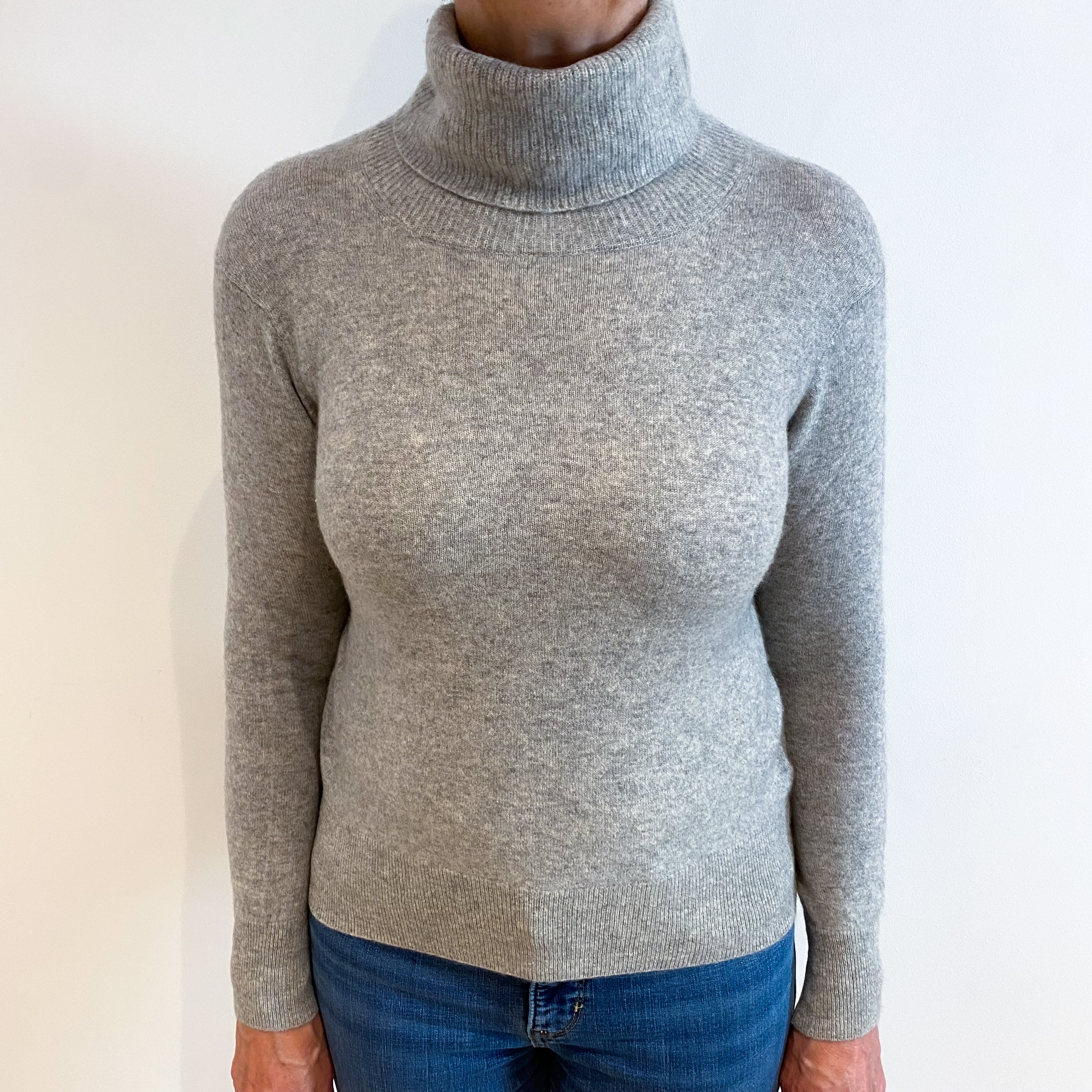 Smoke Grey Cashmere Polo Neck Jumper Medium