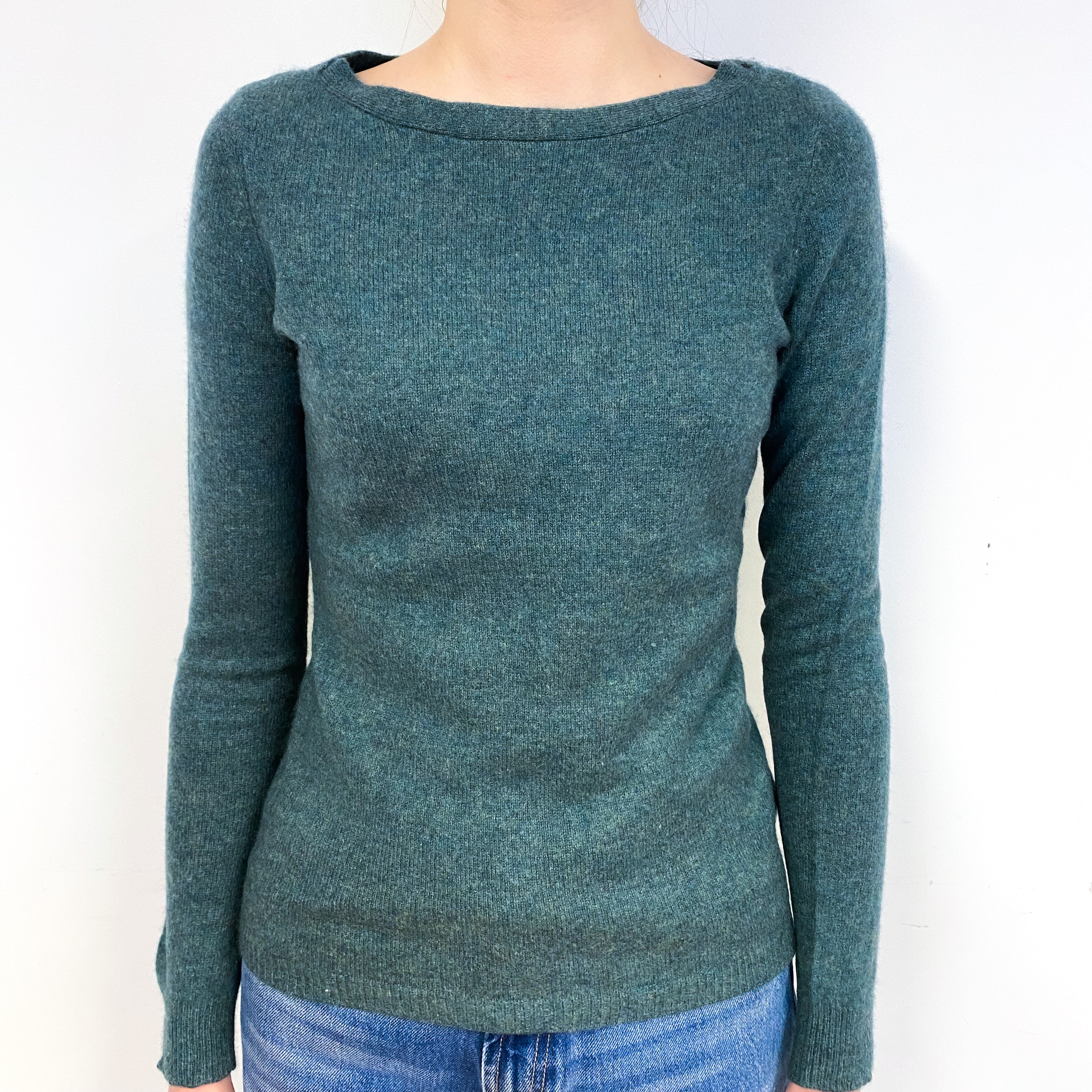 Spruce Green Cashmere Boat Neck Jumper Extra Small