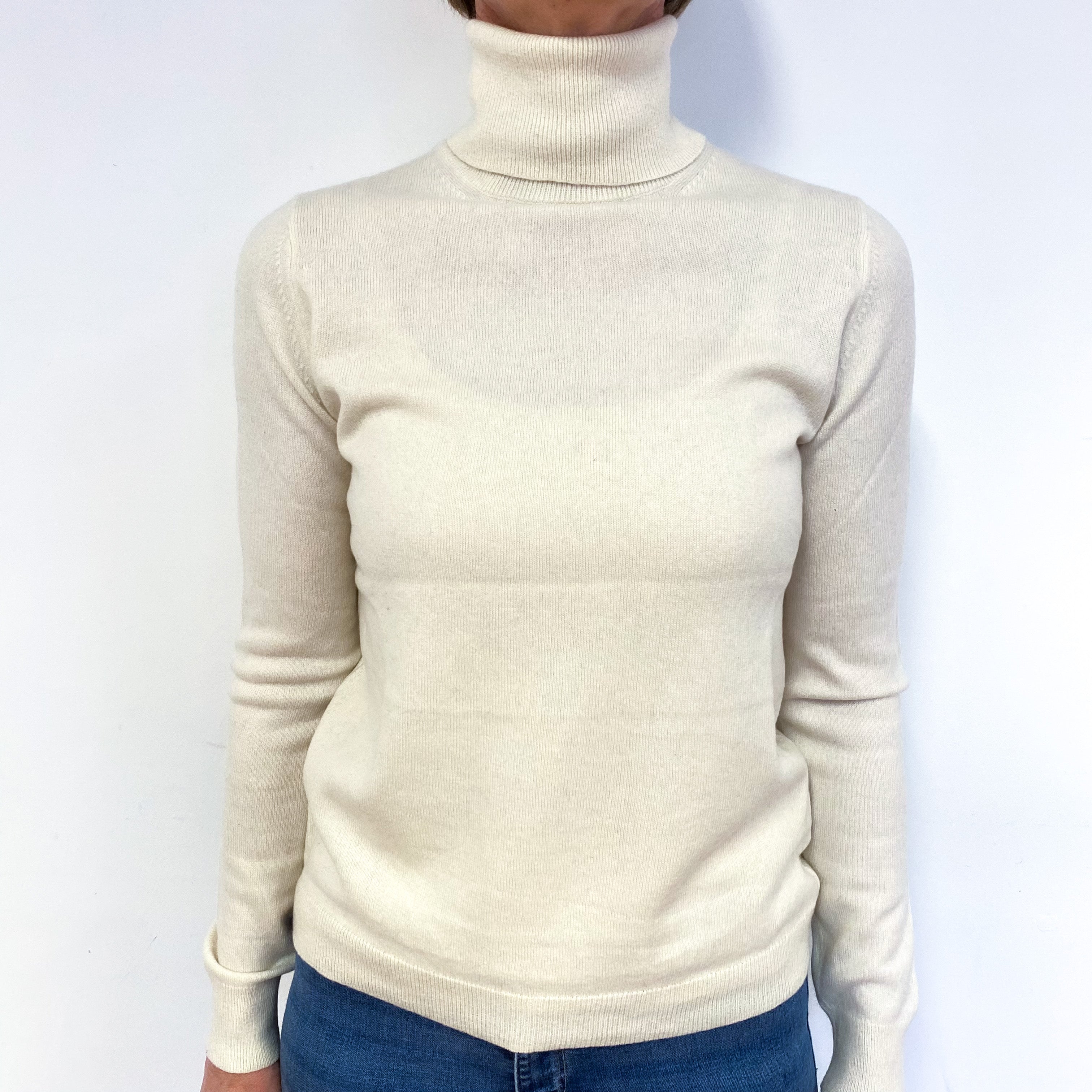 Vanilla Cream Cashmere Polo Neck Jumper Medium