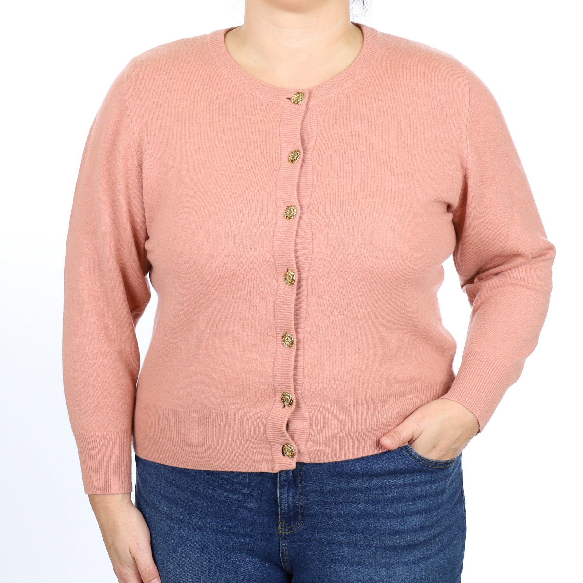 Terracotta Pink Cashmere Crew Neck Cardigan Large