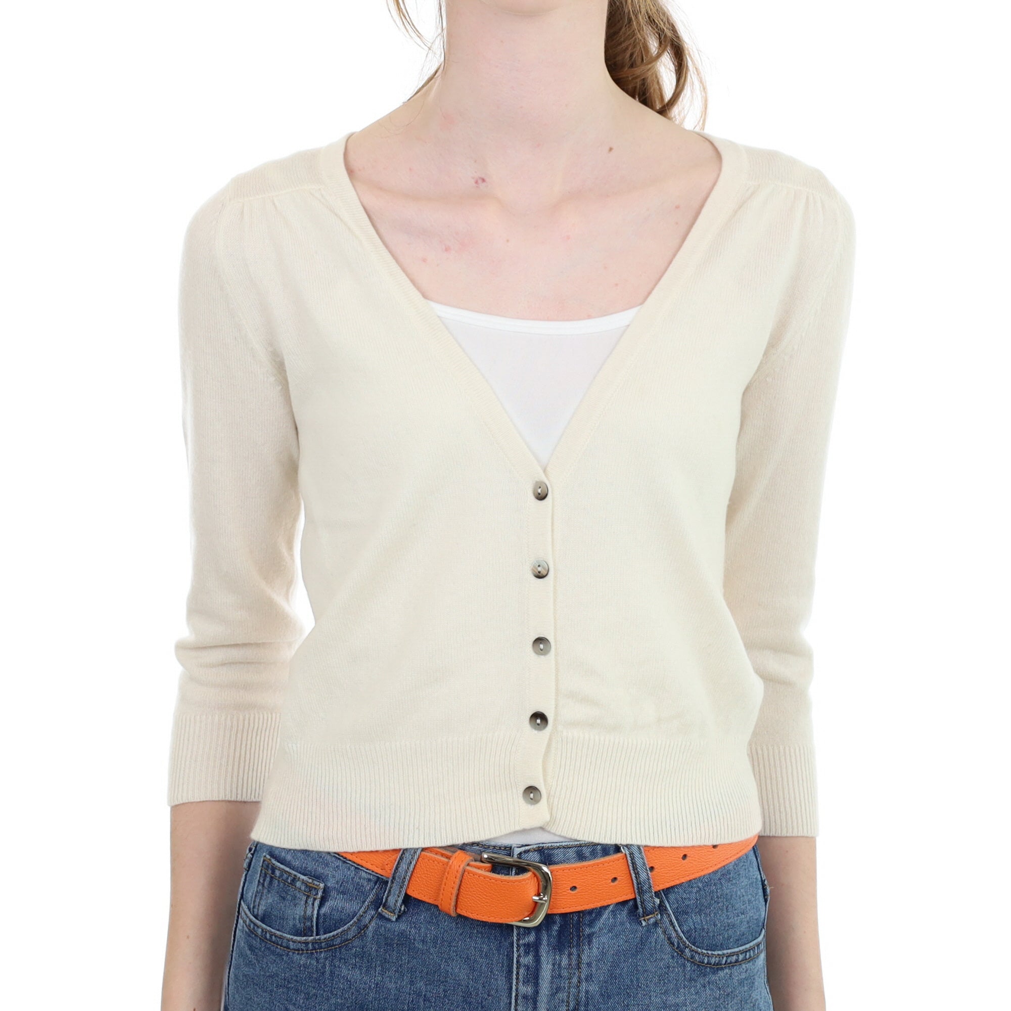 Cream Cashmere Cropped V Neck Cardigan Extra Small