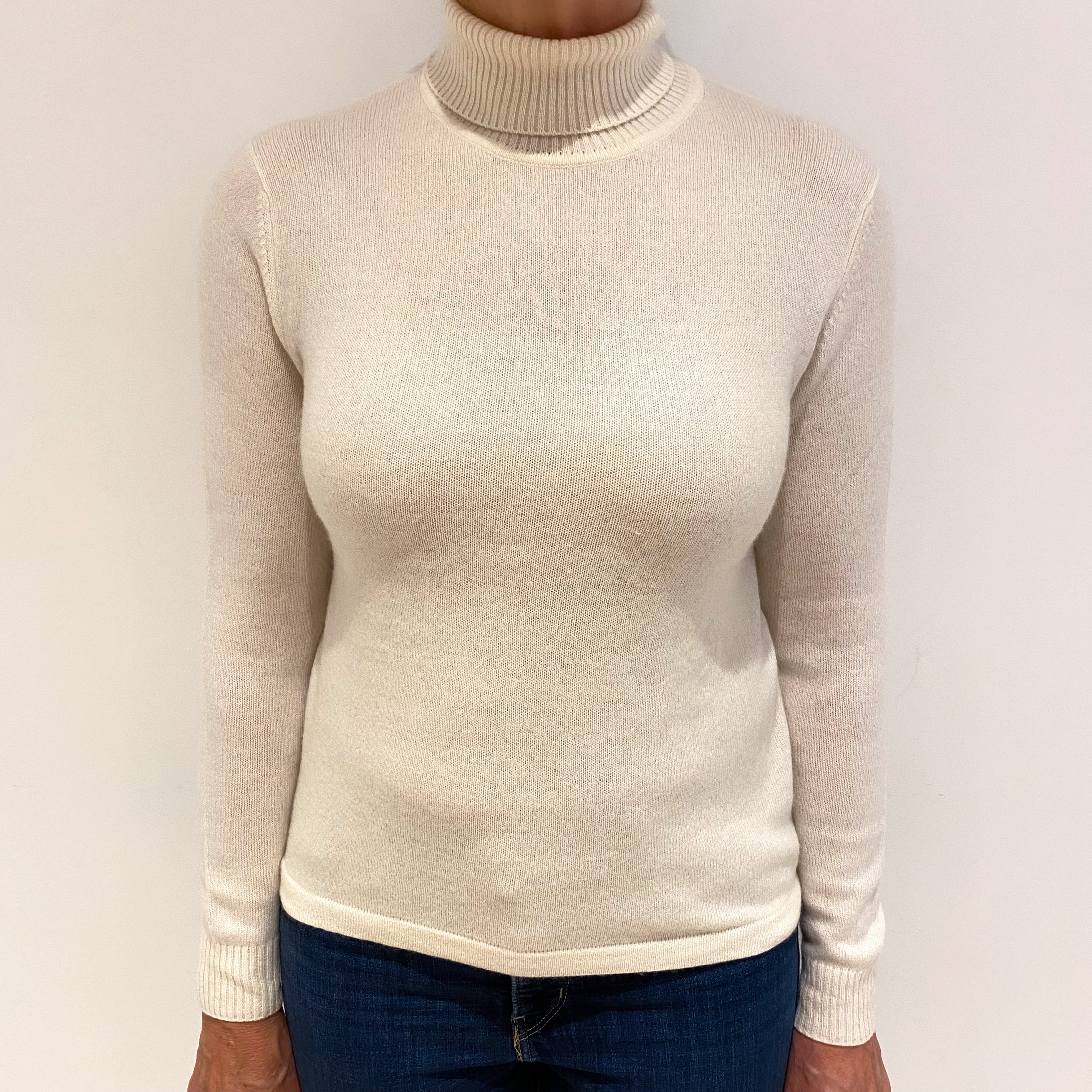 Vanilla Cream Cashmere Polo Neck Jumper Medium