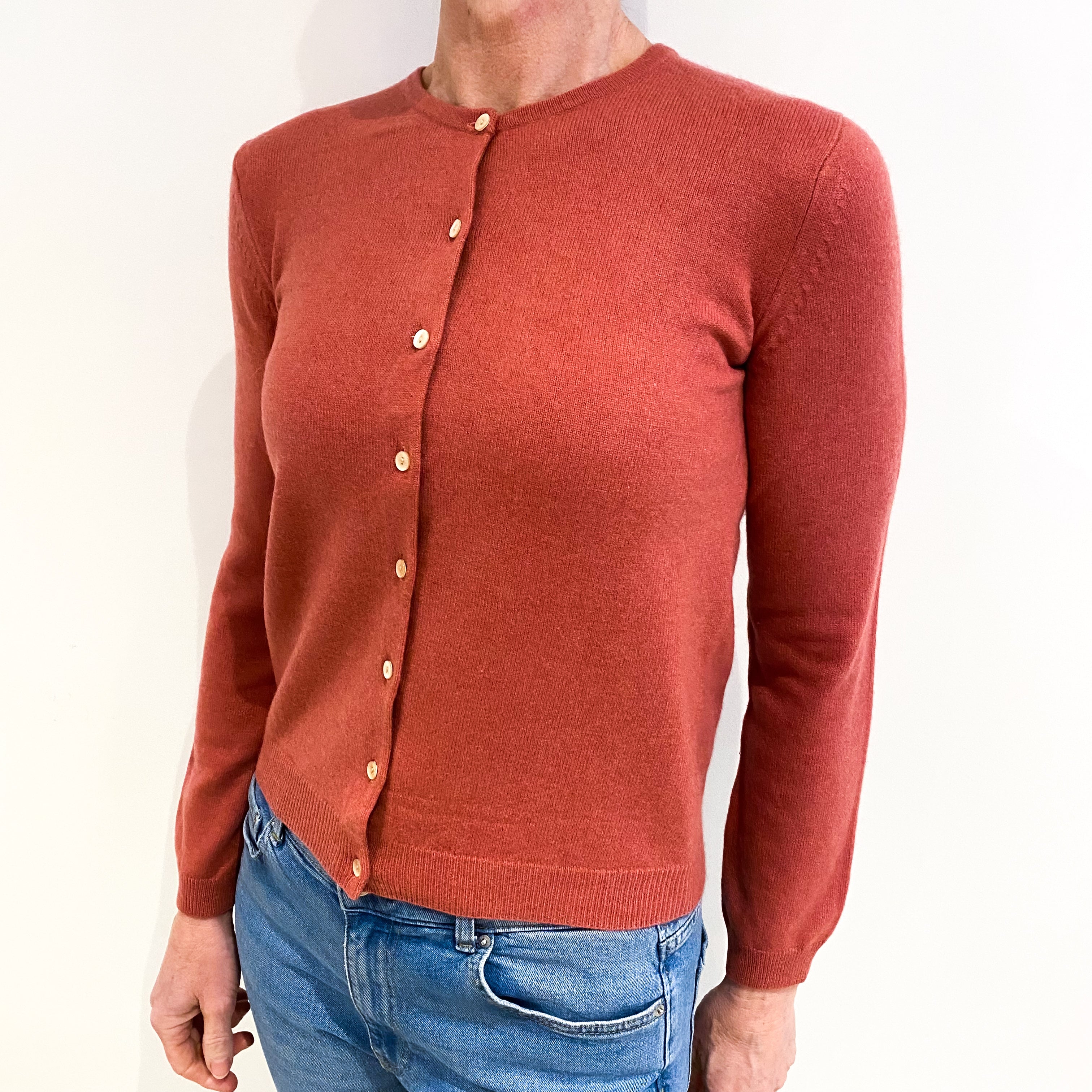 Faded Deep Rose Cashmere Crew Neck  Cardigan Small