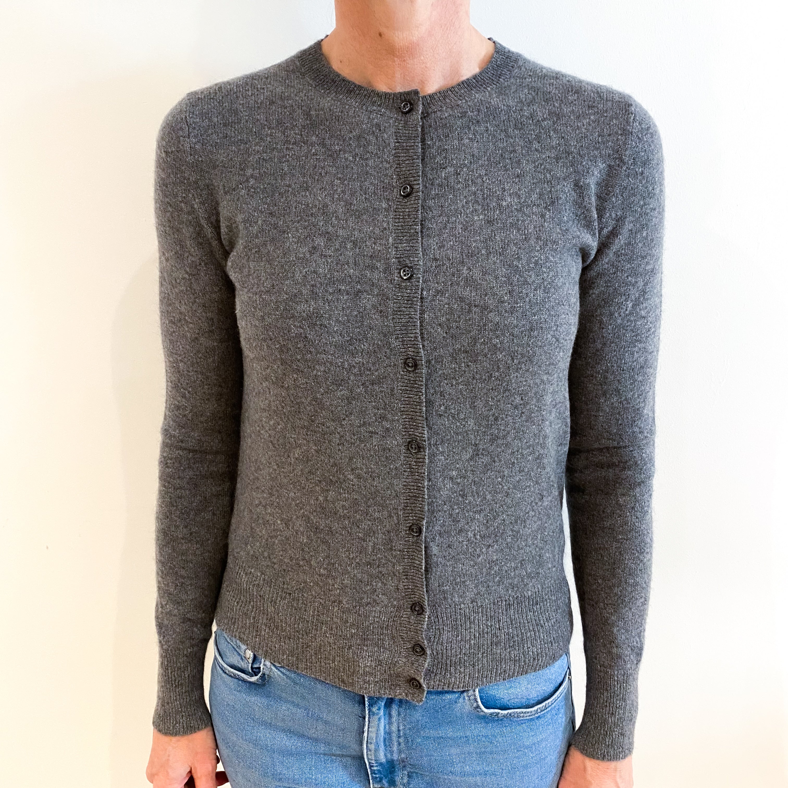 Slate Grey Cashmere Crew Neck Cardigan Small