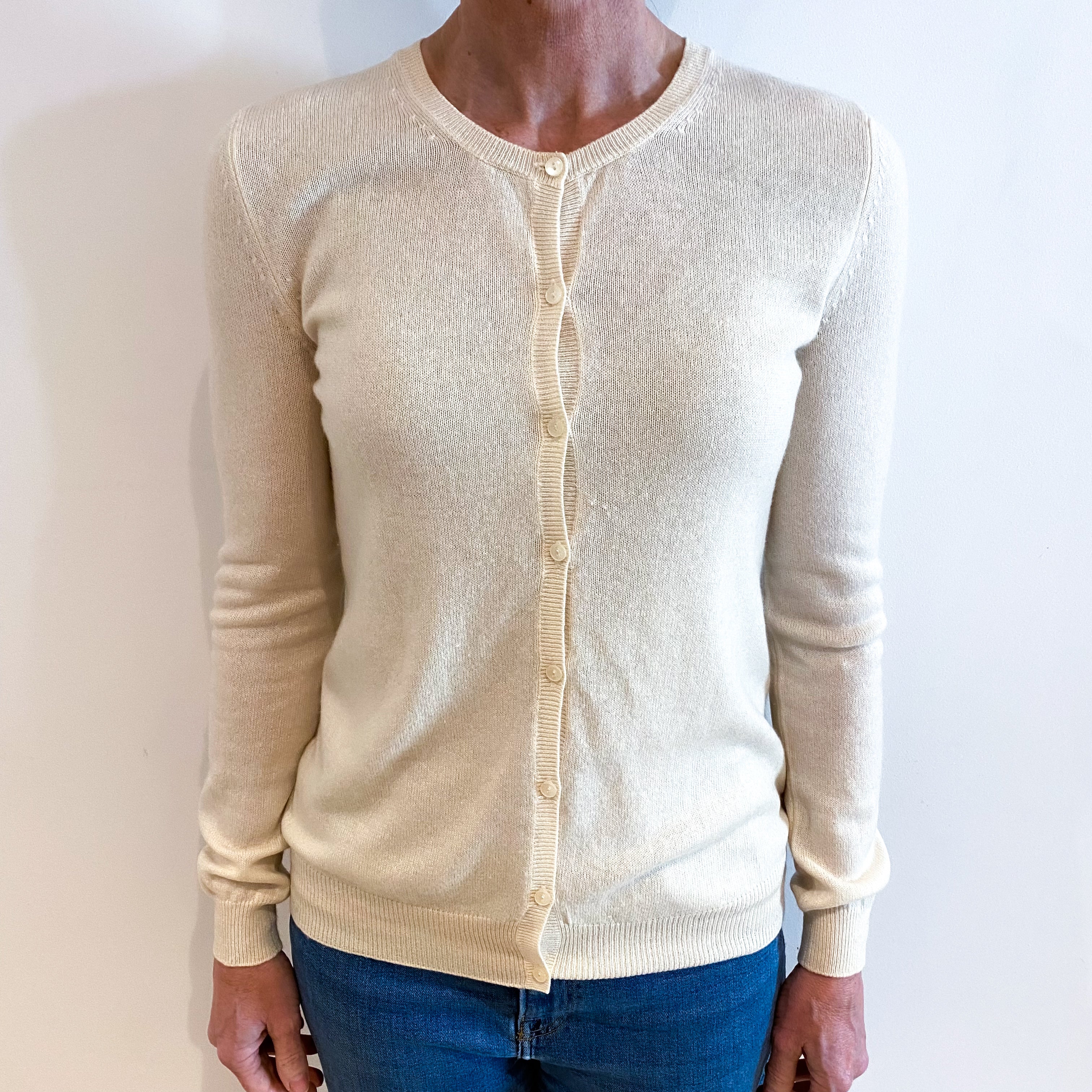 Vanilla Cream Cashmere Crew Neck Cardigan Small