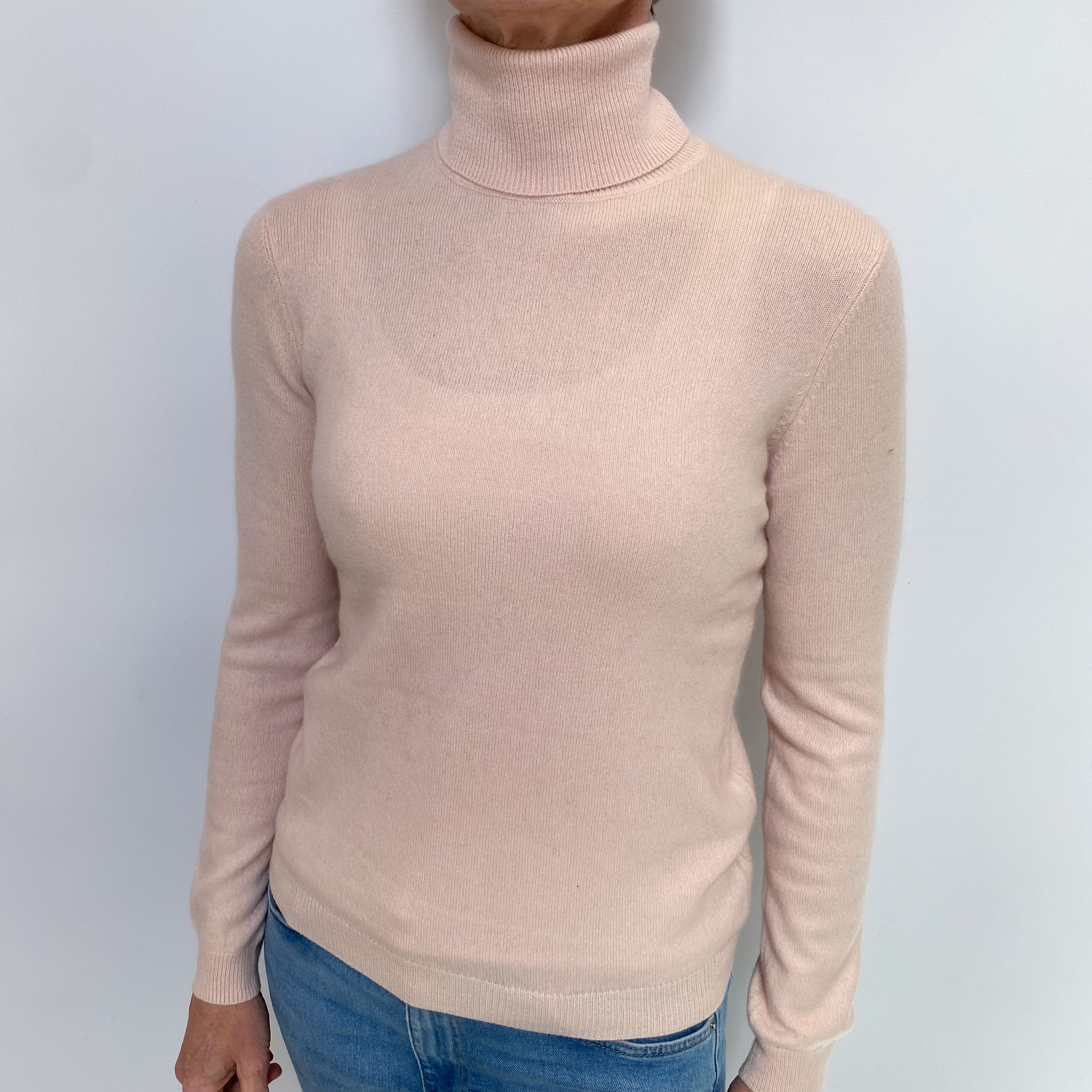 Shell Pink Cashmere Polo Neck Jumper Small