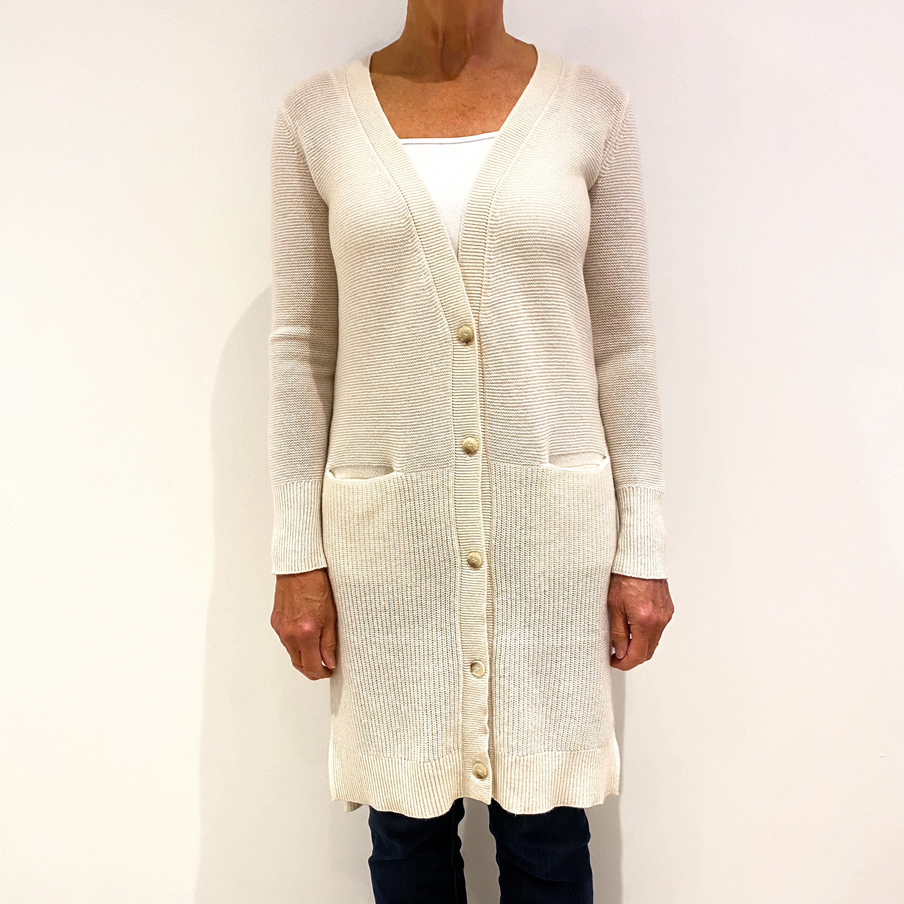 Vince Cream Long Cashmere V-Neck Cardigan Medium