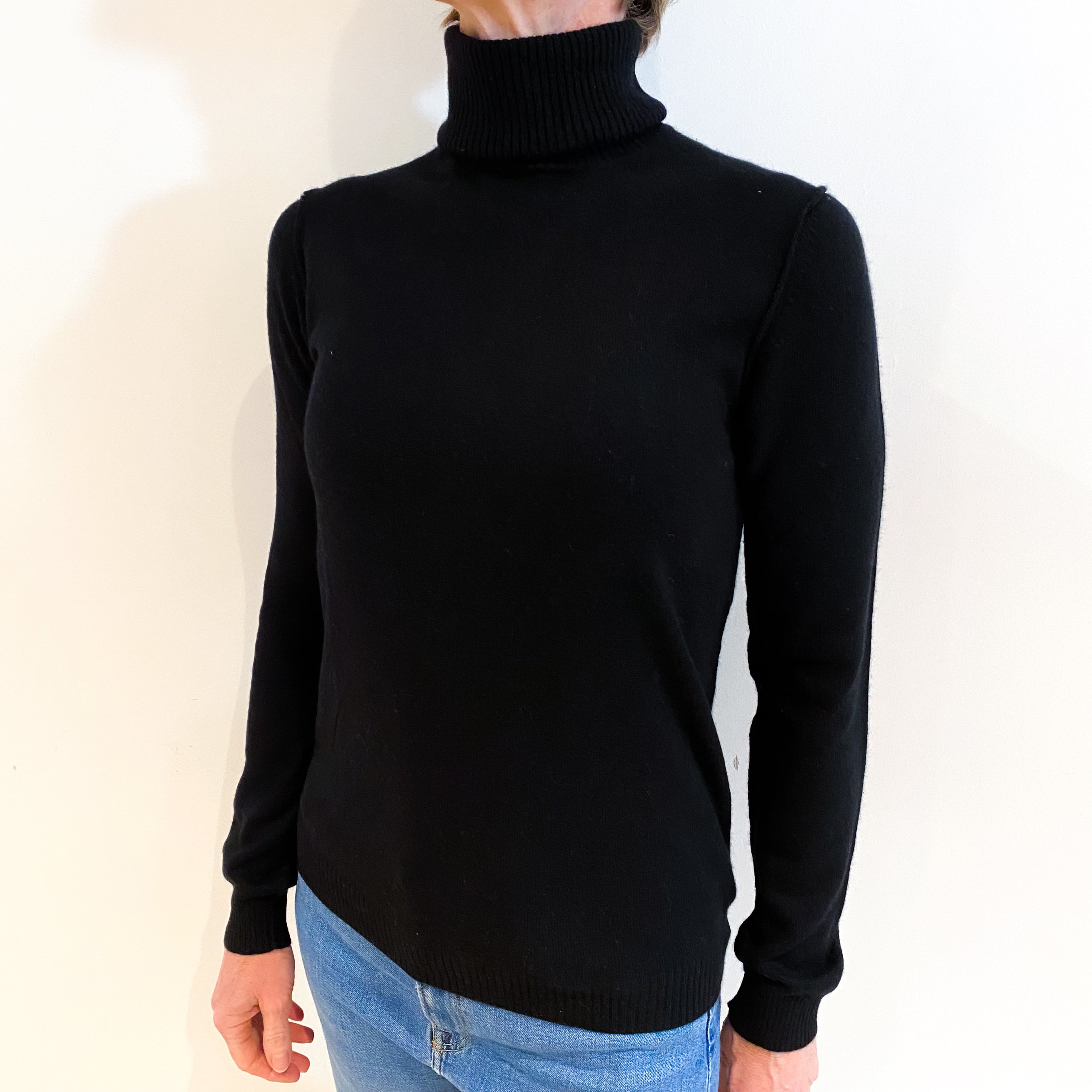 Black Cashmere Polo Neck Jumper Small