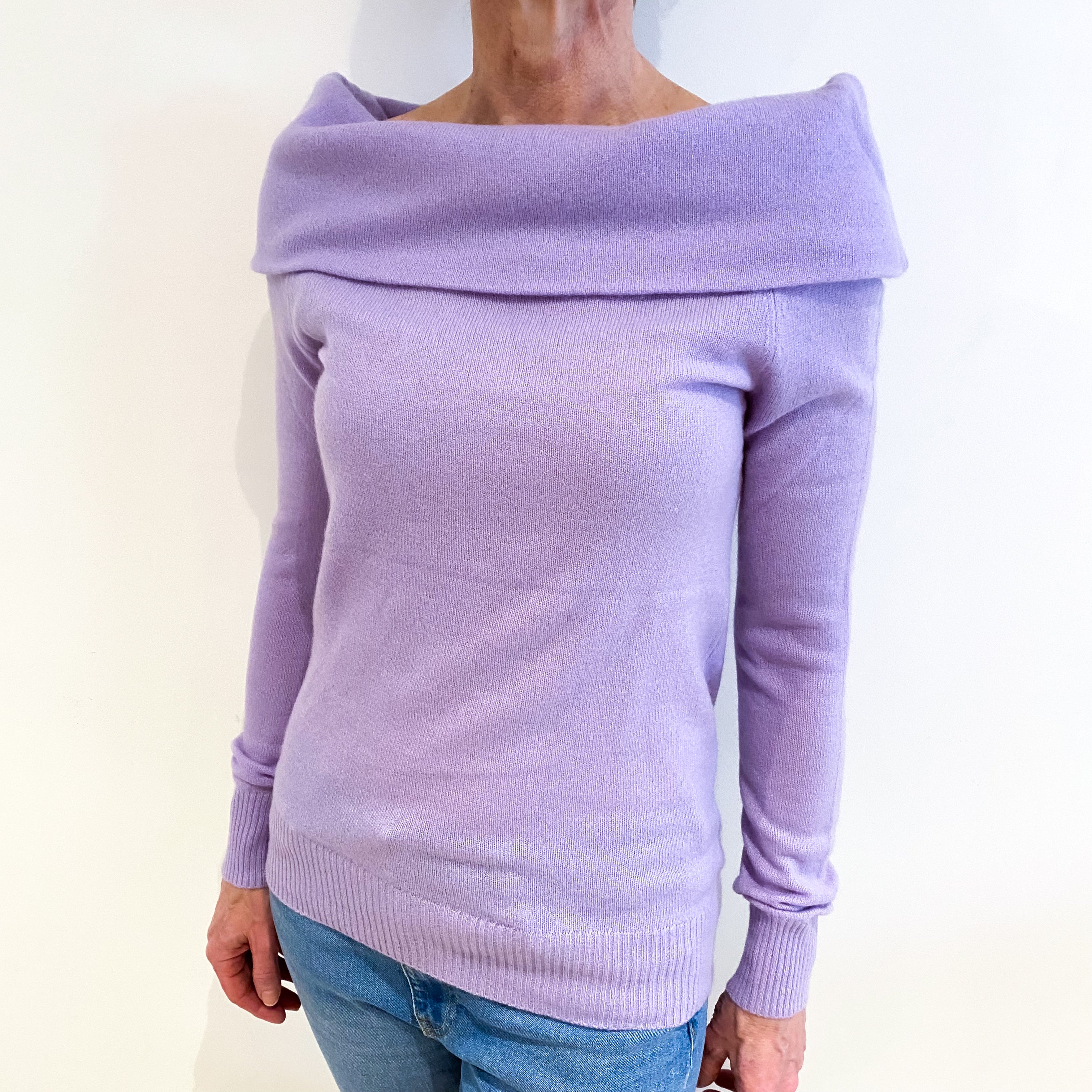 Pale Purple Cashmere Wide Rolled Neck Jumper Small