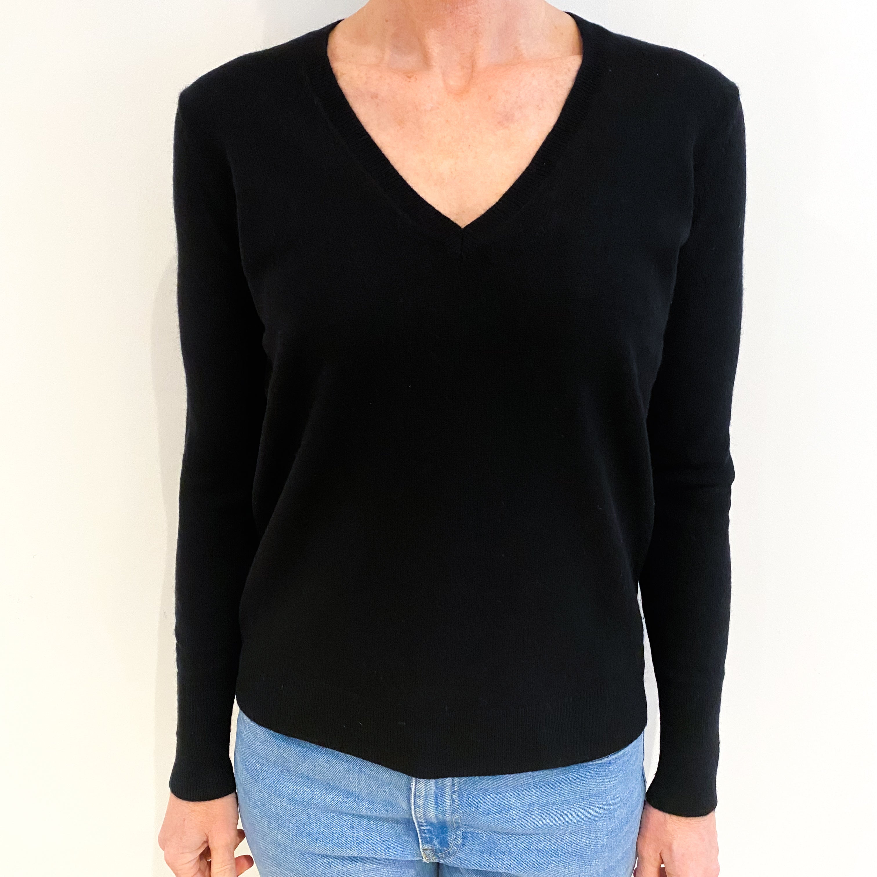 Black Cashmere V Neck Jumper Small