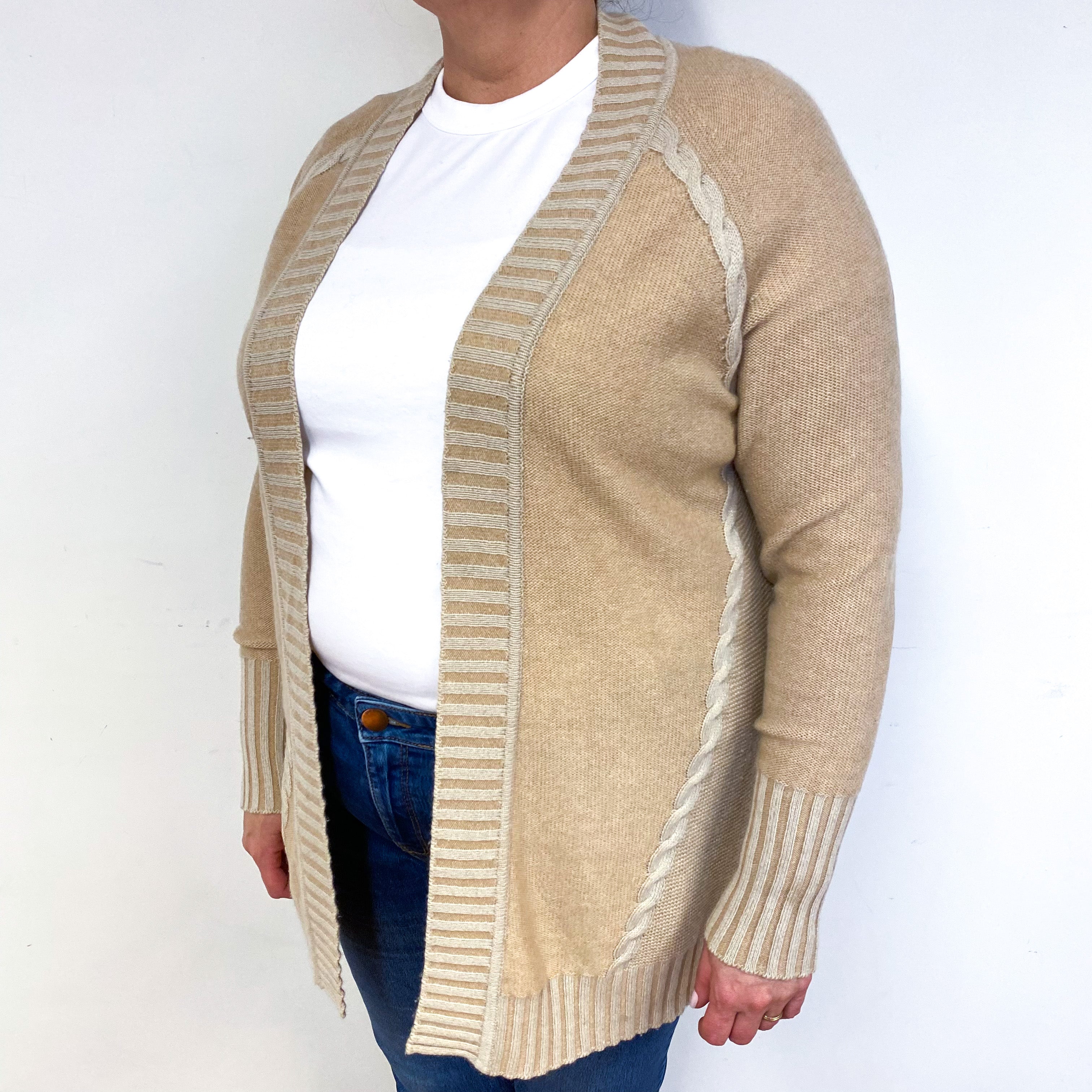 Beige Two-Tone Cashmere Edge to Edge Cardigan Extra Large