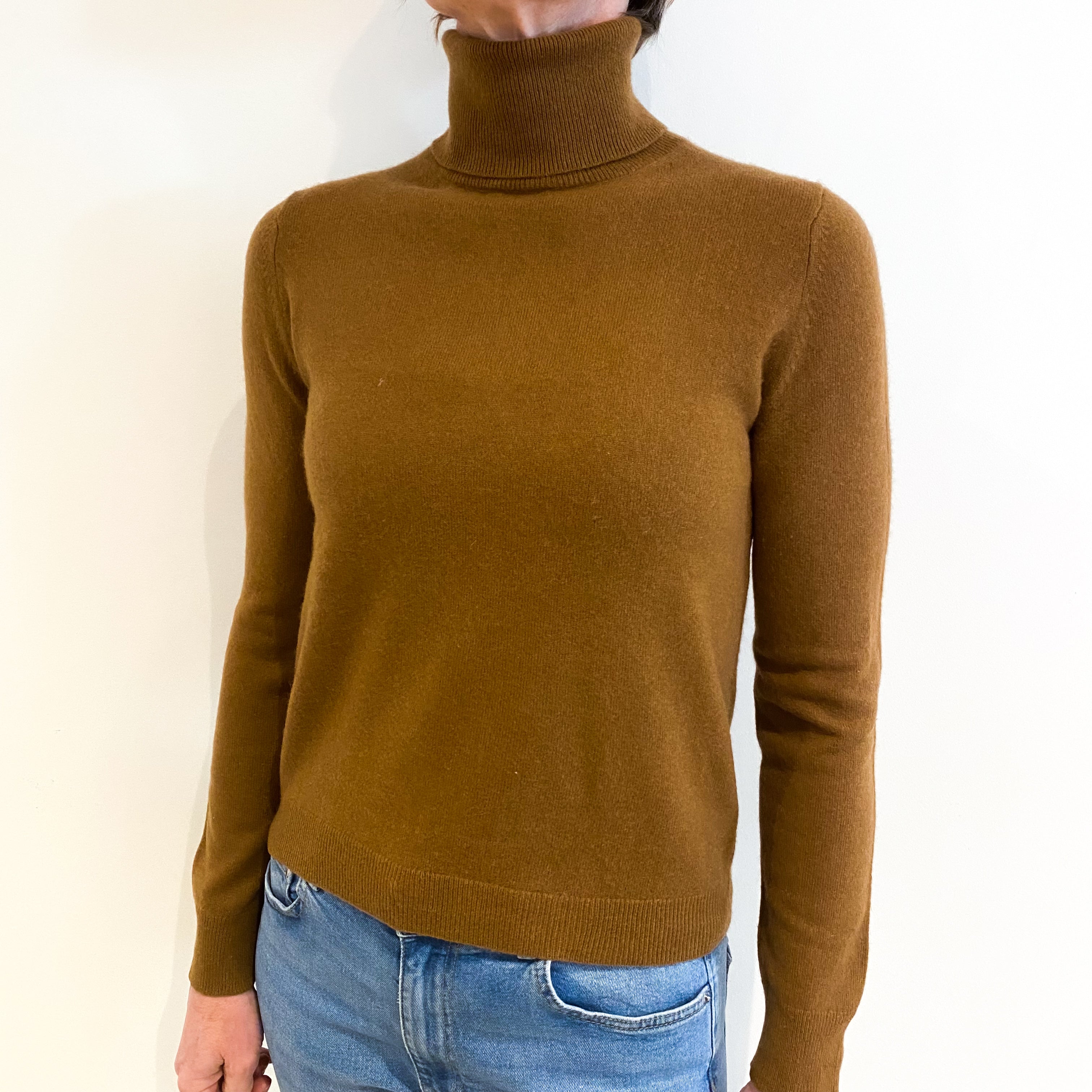 Walnut Brown Cashmere Polo Neck Jumper Small