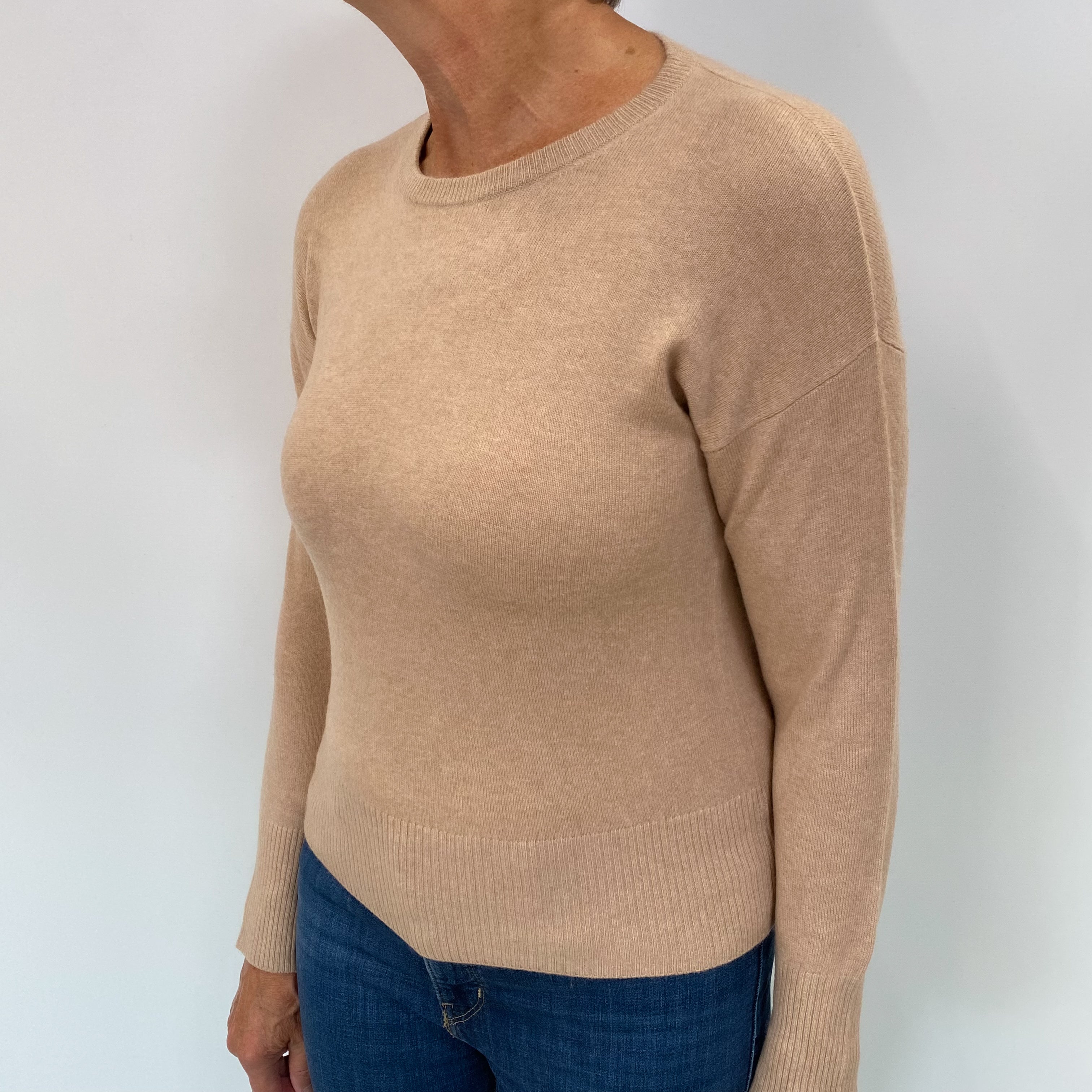 Buff Beige Cashmere Crew Neck Jumper Medium