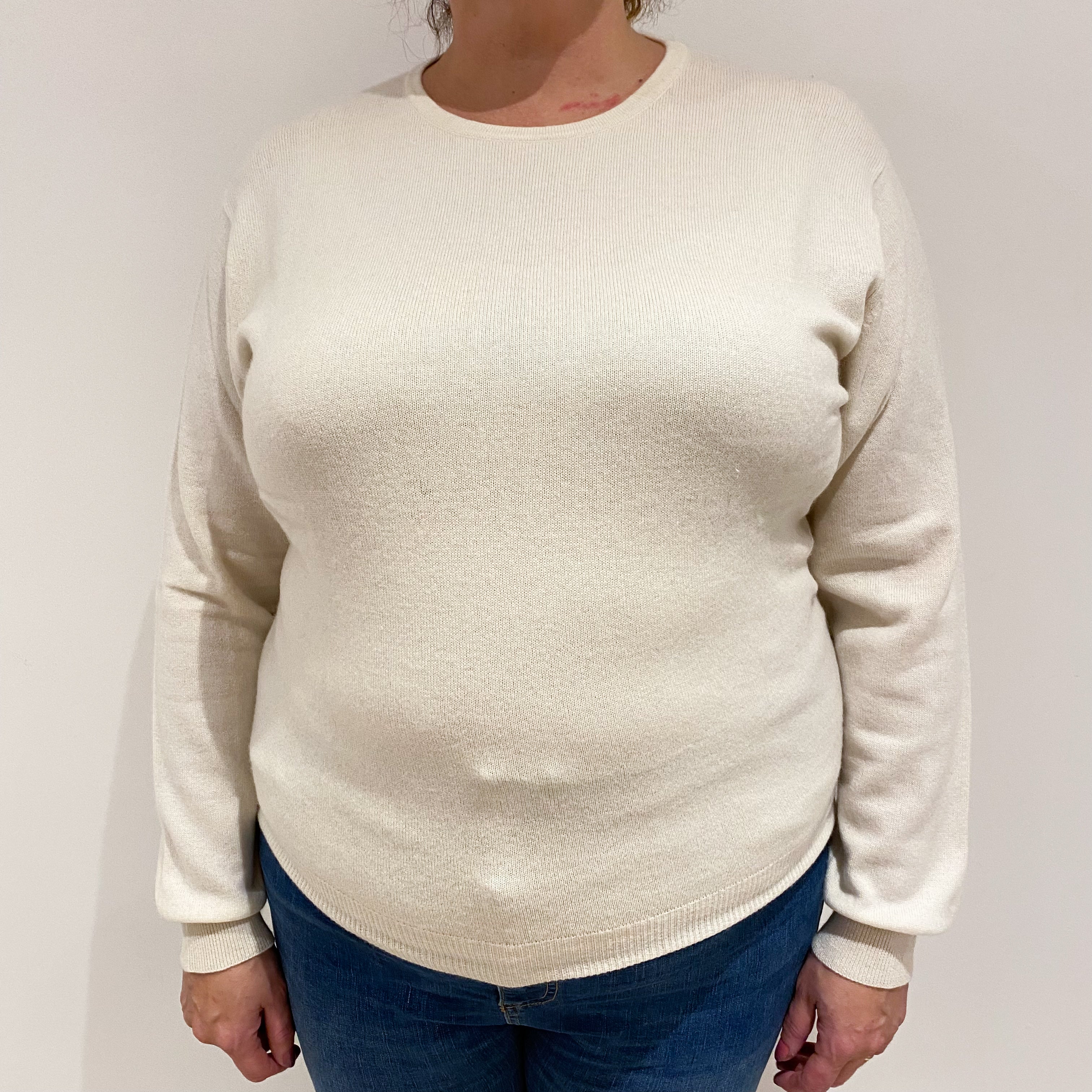 Winter White Cashmere Crew Neck Jumper Extra Large