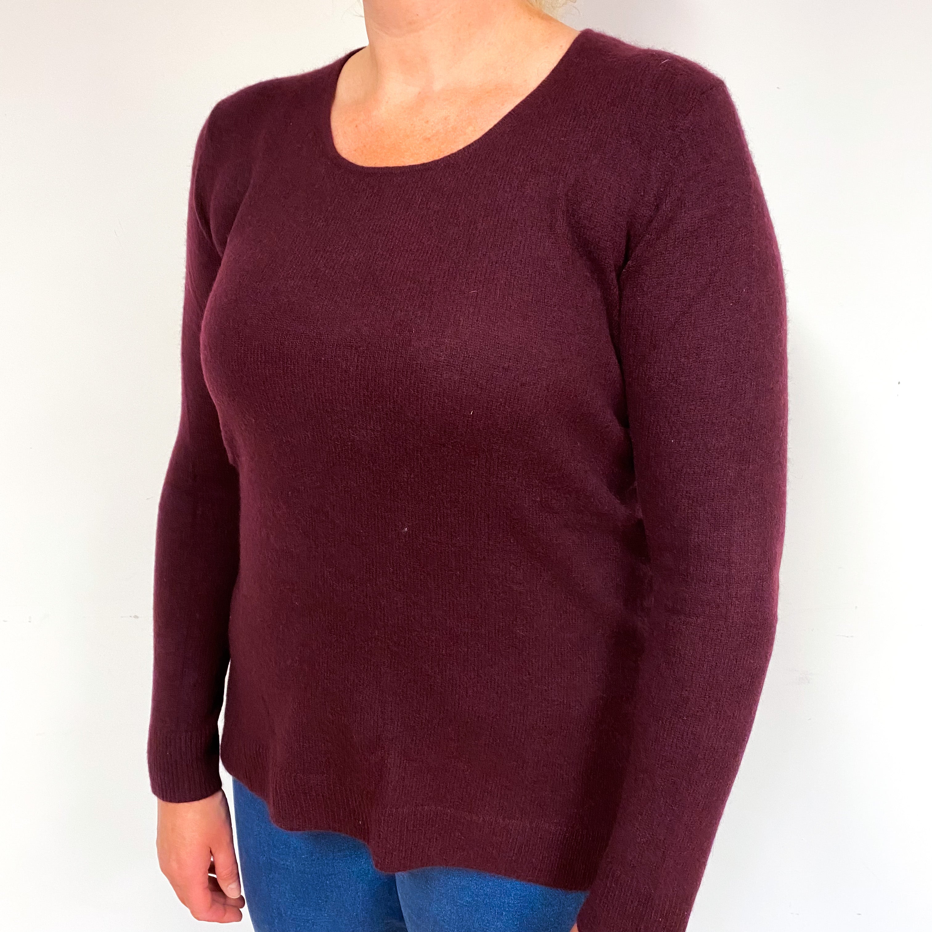 Wine Red Cashmere Crew Neck Jumper Large