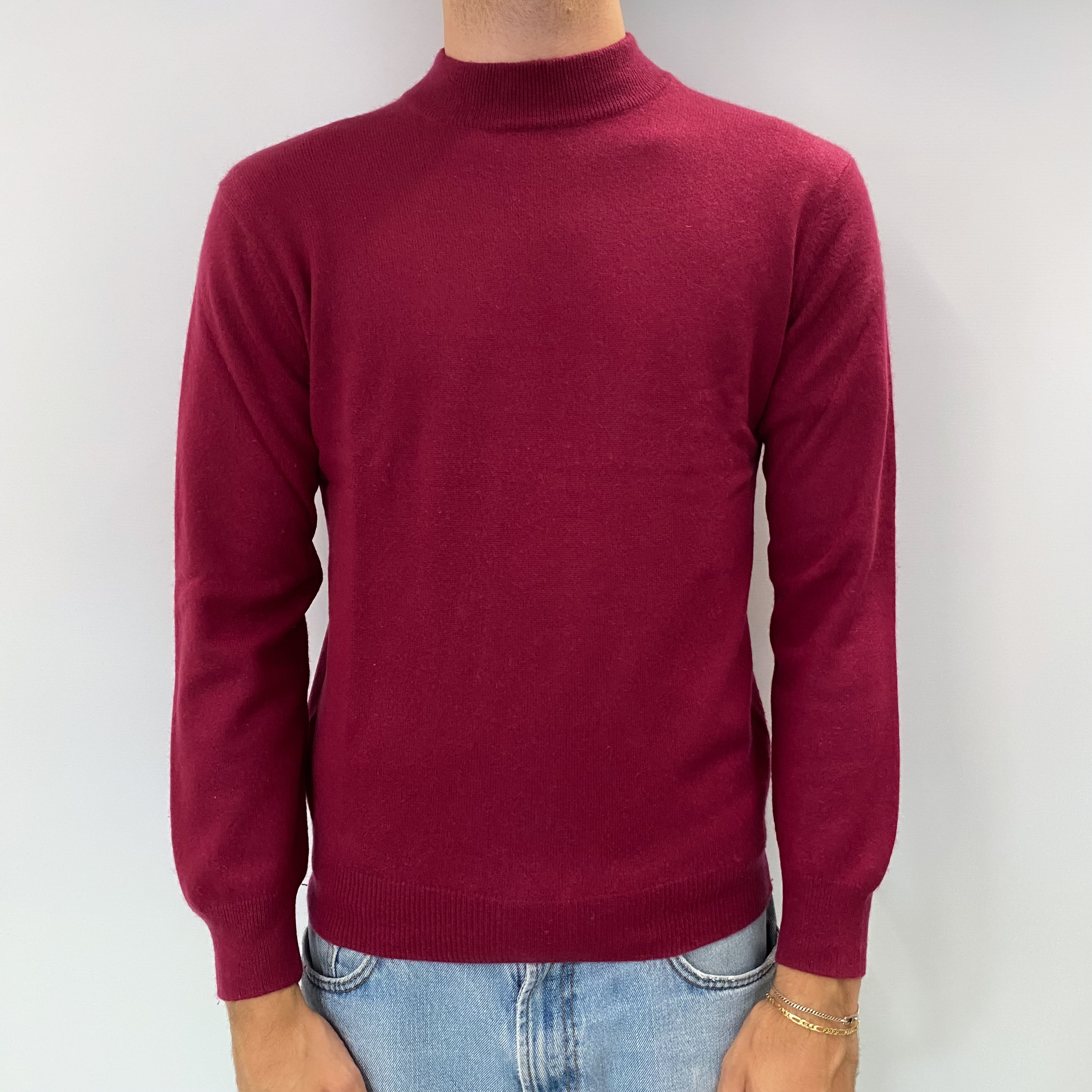 Men's Garnet Red Cashmere Turtle Neck Jumper Medium