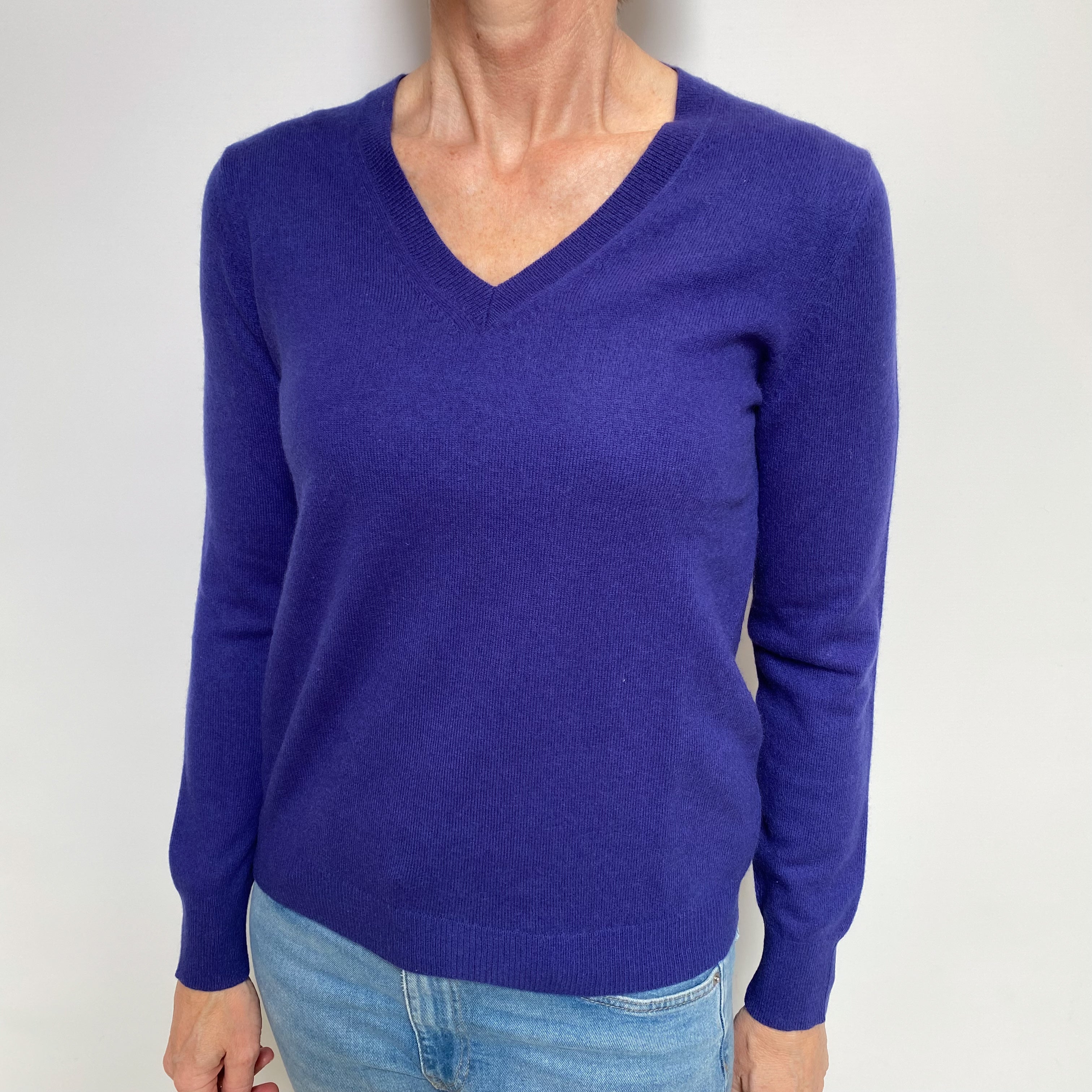 Indigo Blue Cashmere V Neck Jumper Small