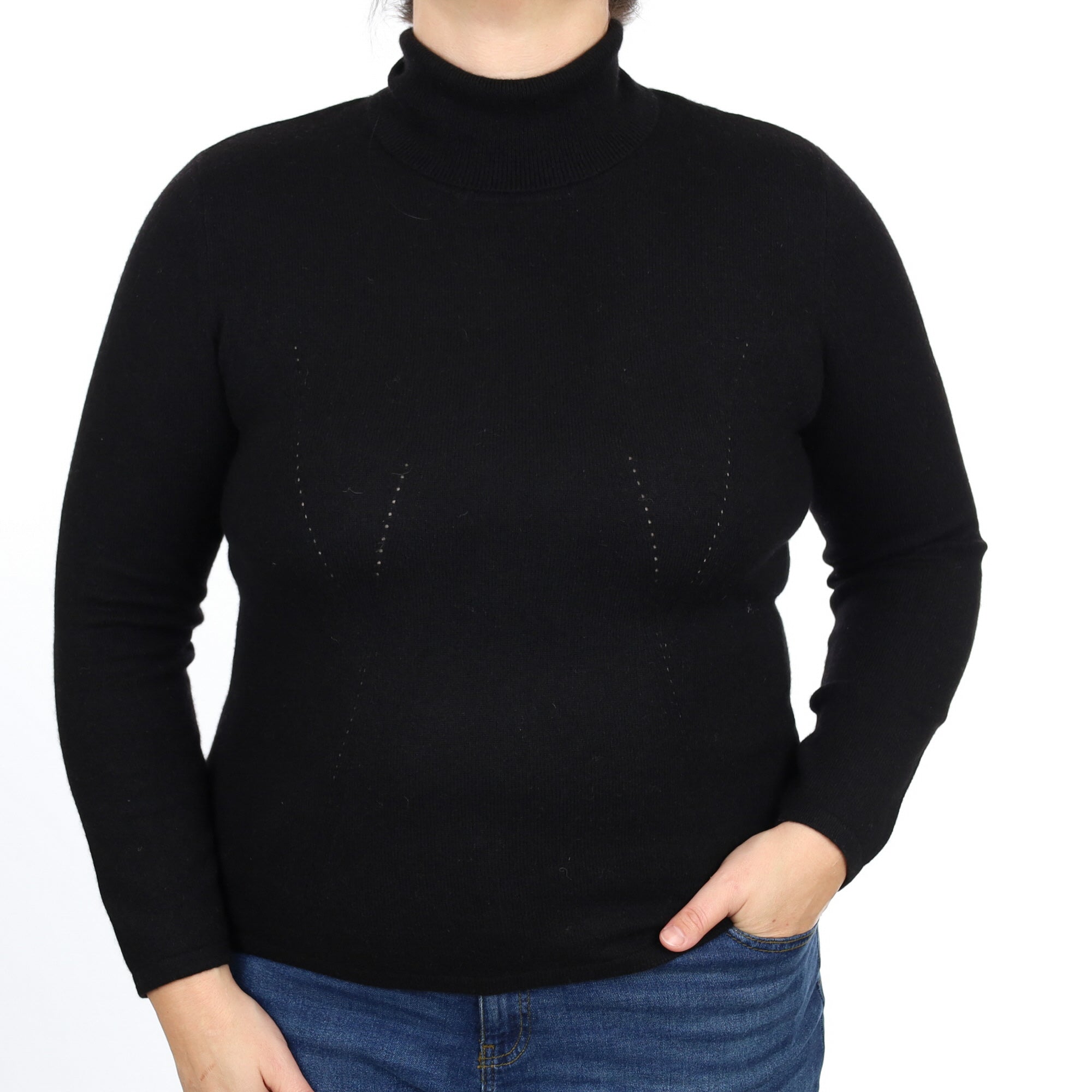 Black Cashmere Polo Neck Jumper Large