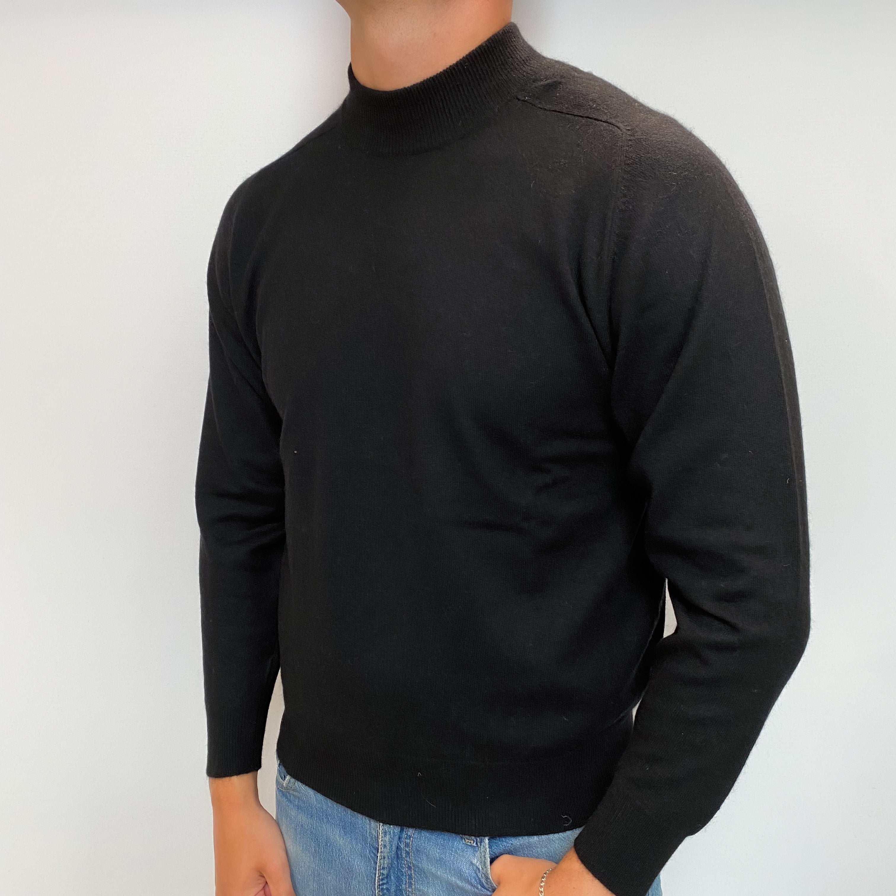 Men's Black Cashmere Turtle Neck Jumper XL