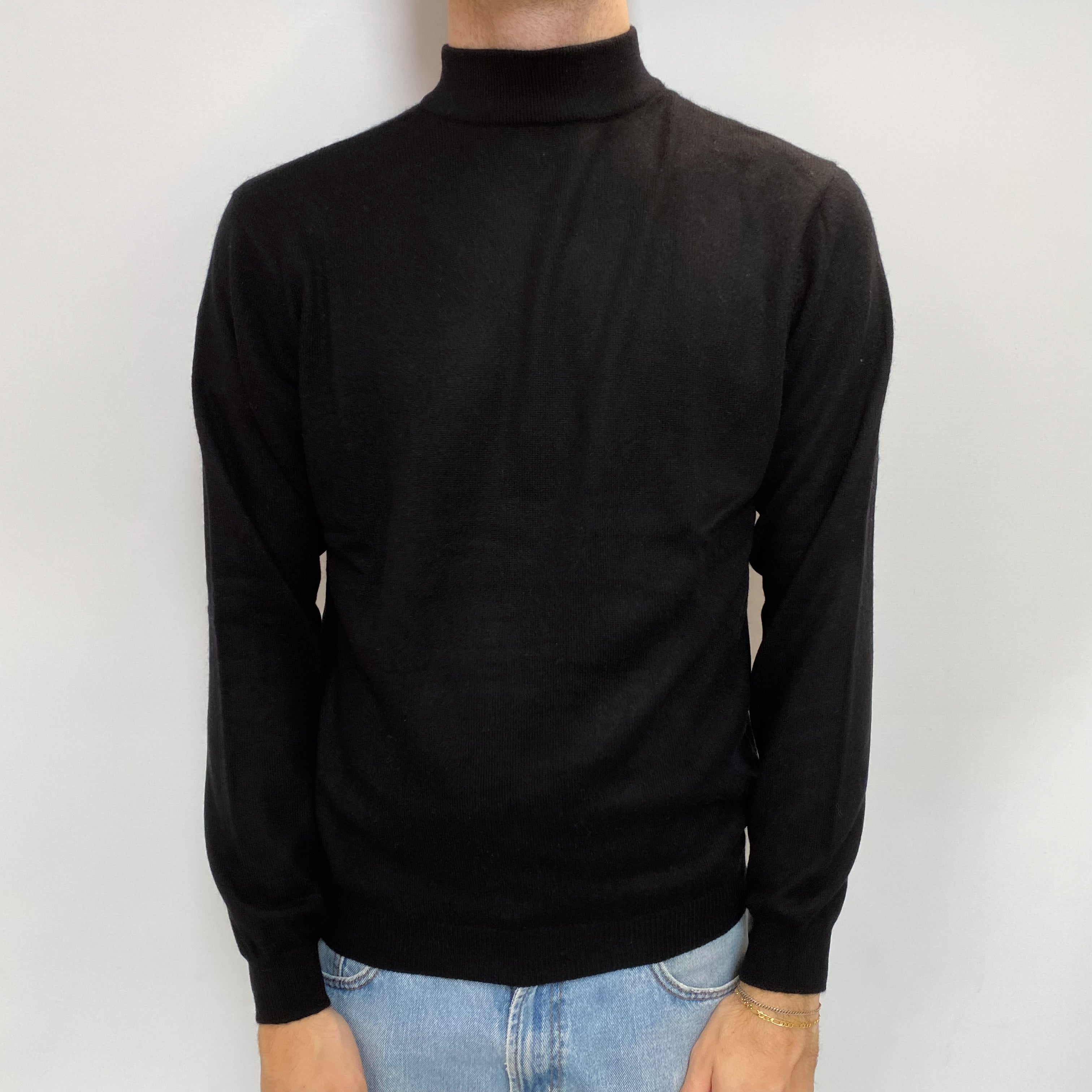 Men's Black Cashmere Turtle Neck Jumper Large