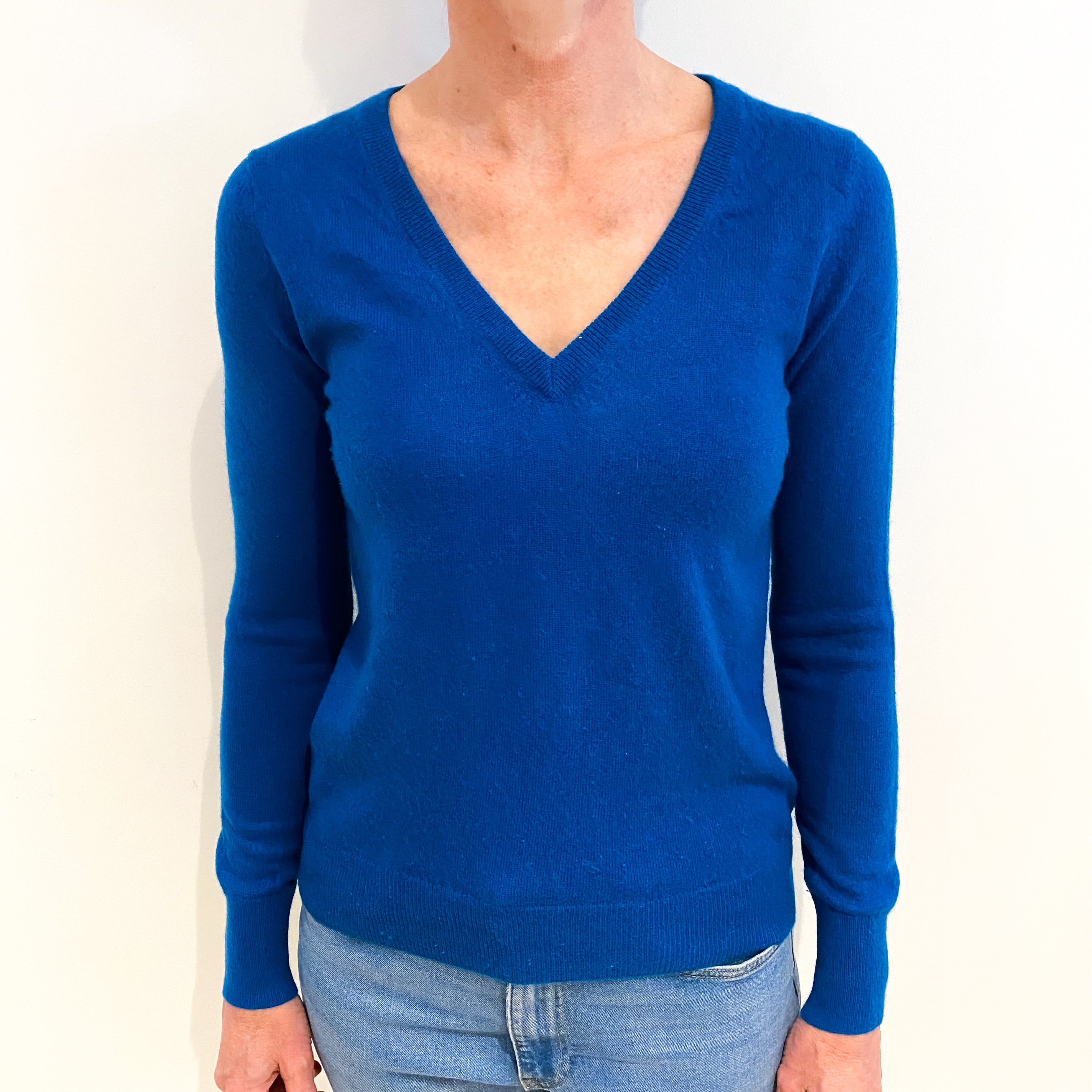 Peacock Blue Cashmere V Neck Jumper Small