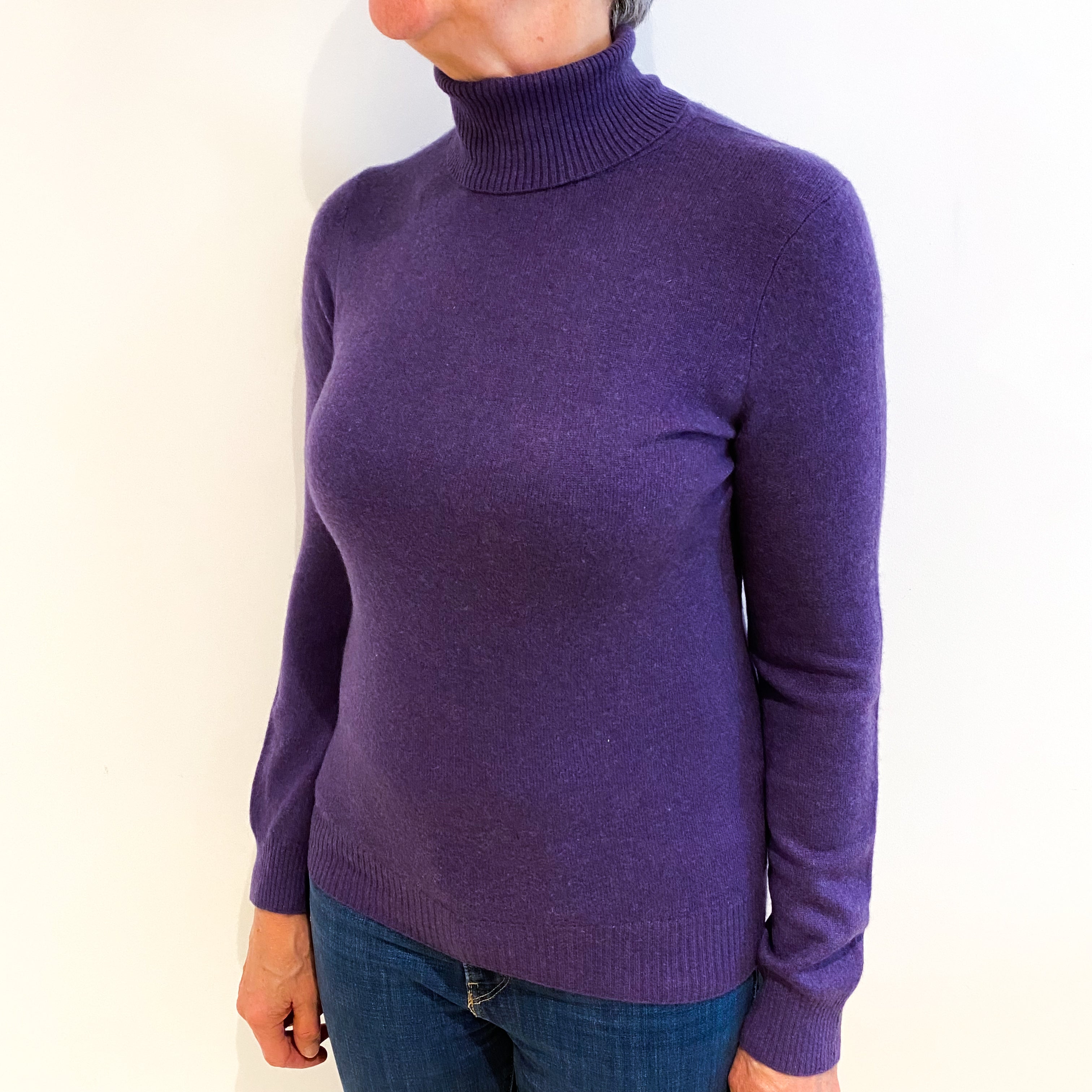 Amethyst Purple Cashmere Polo Neck Jumper Medium