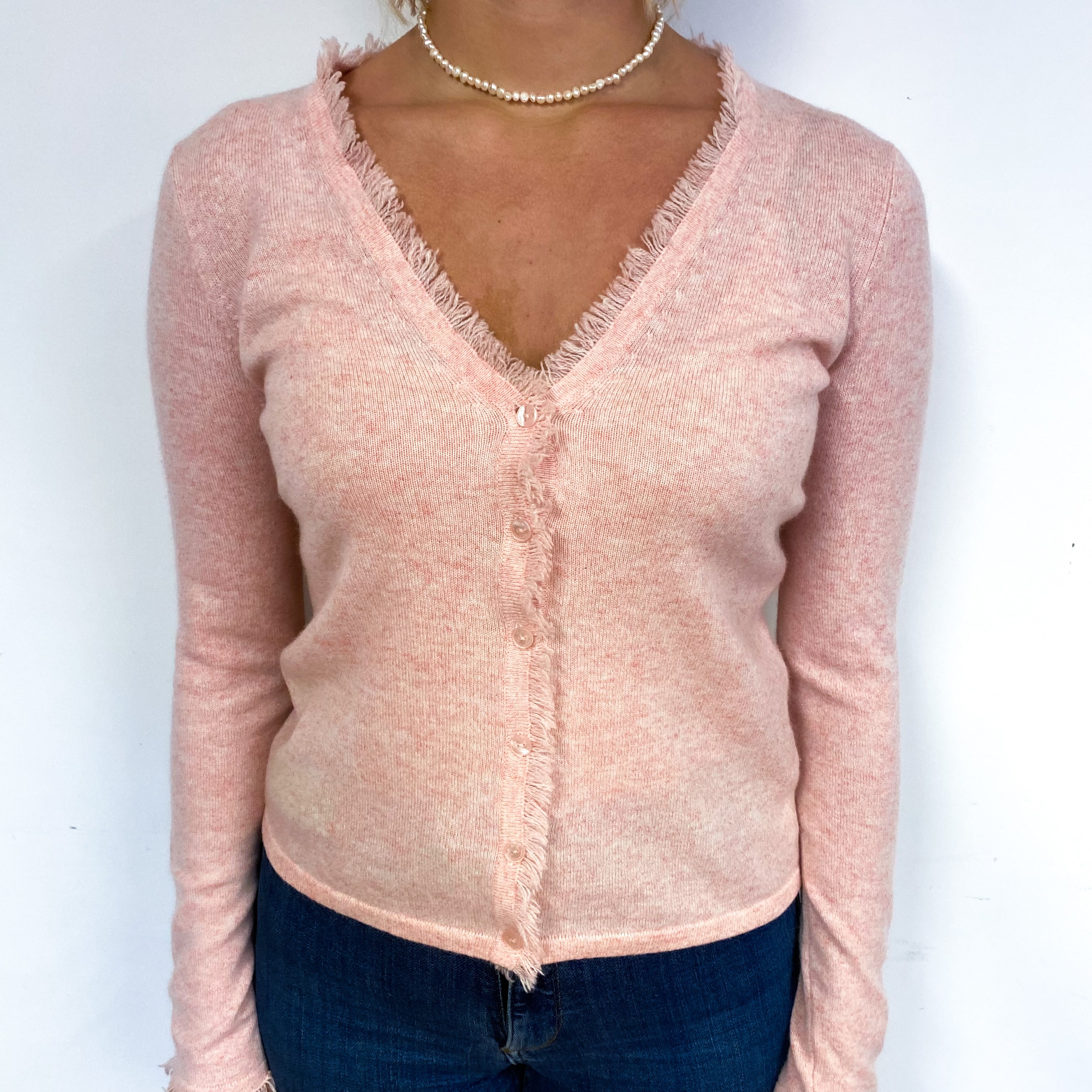 Shell Pink Frill Edge Cashmere V-Neck Cardigan Small