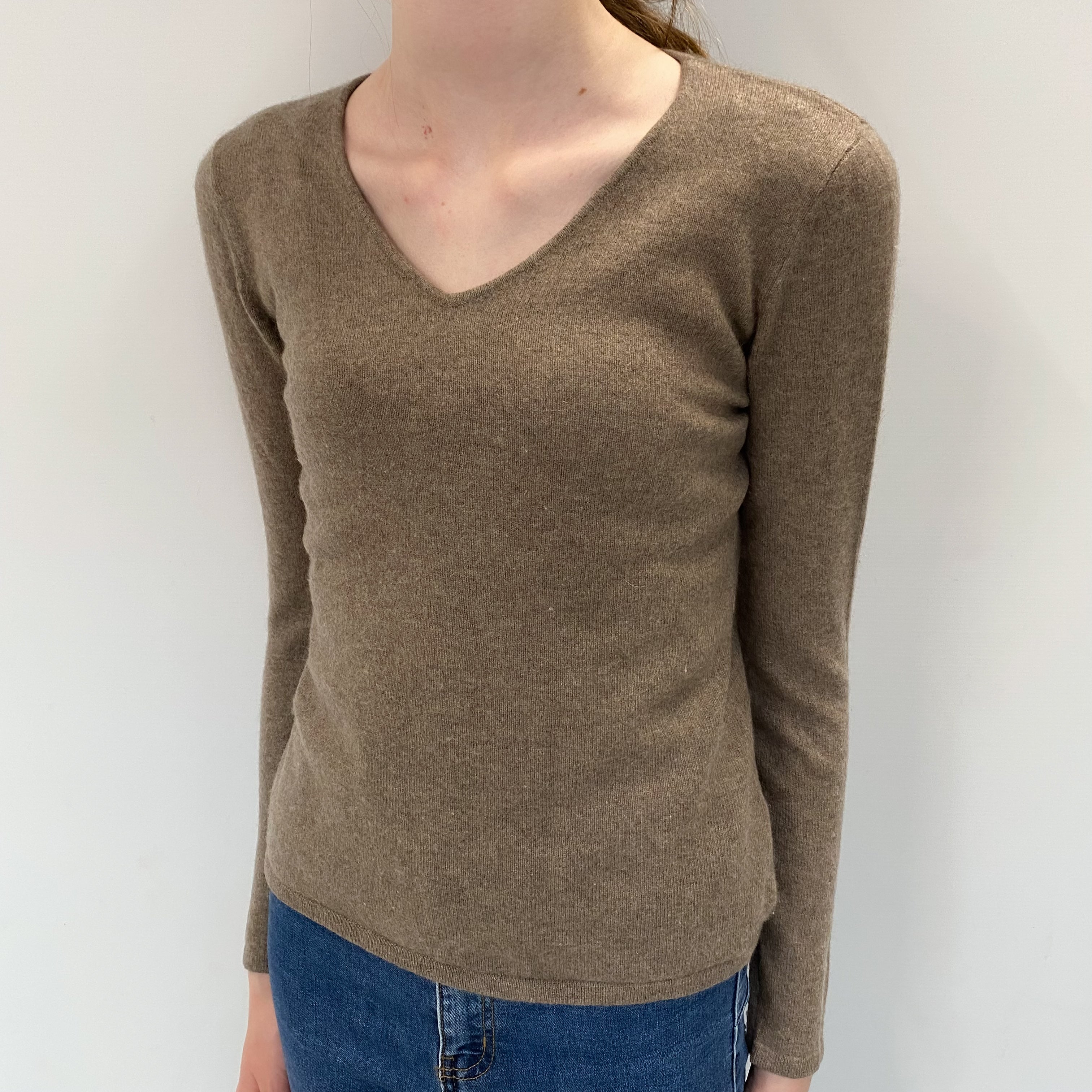 Mocha Brown Cashmere V Neck Jumper Extra Small