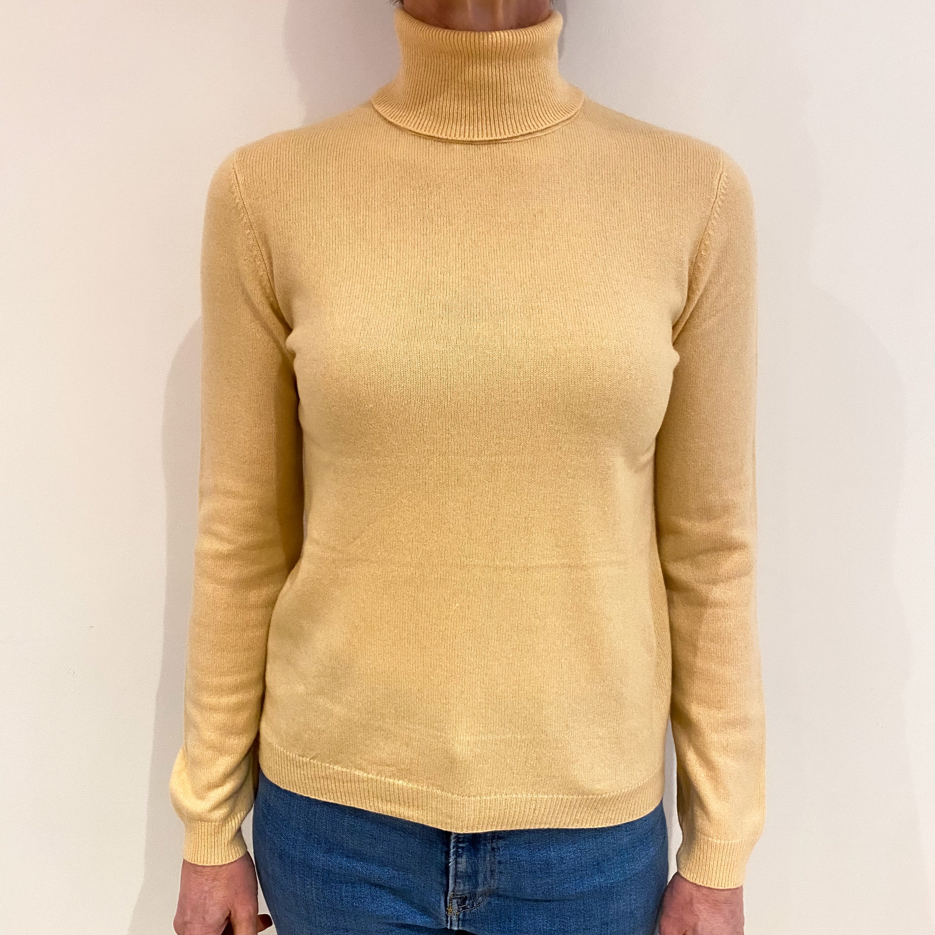 Palest Apricot Cashmere Polo Neck Jumper Small