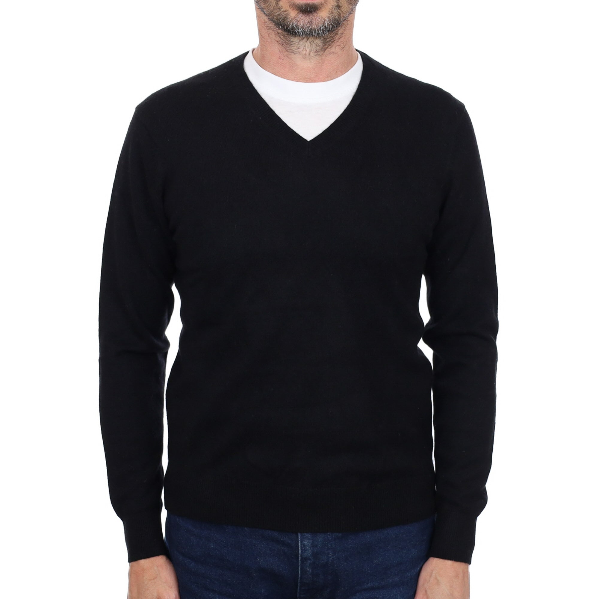 Men's Black Cashmere V Neck Jumper Small