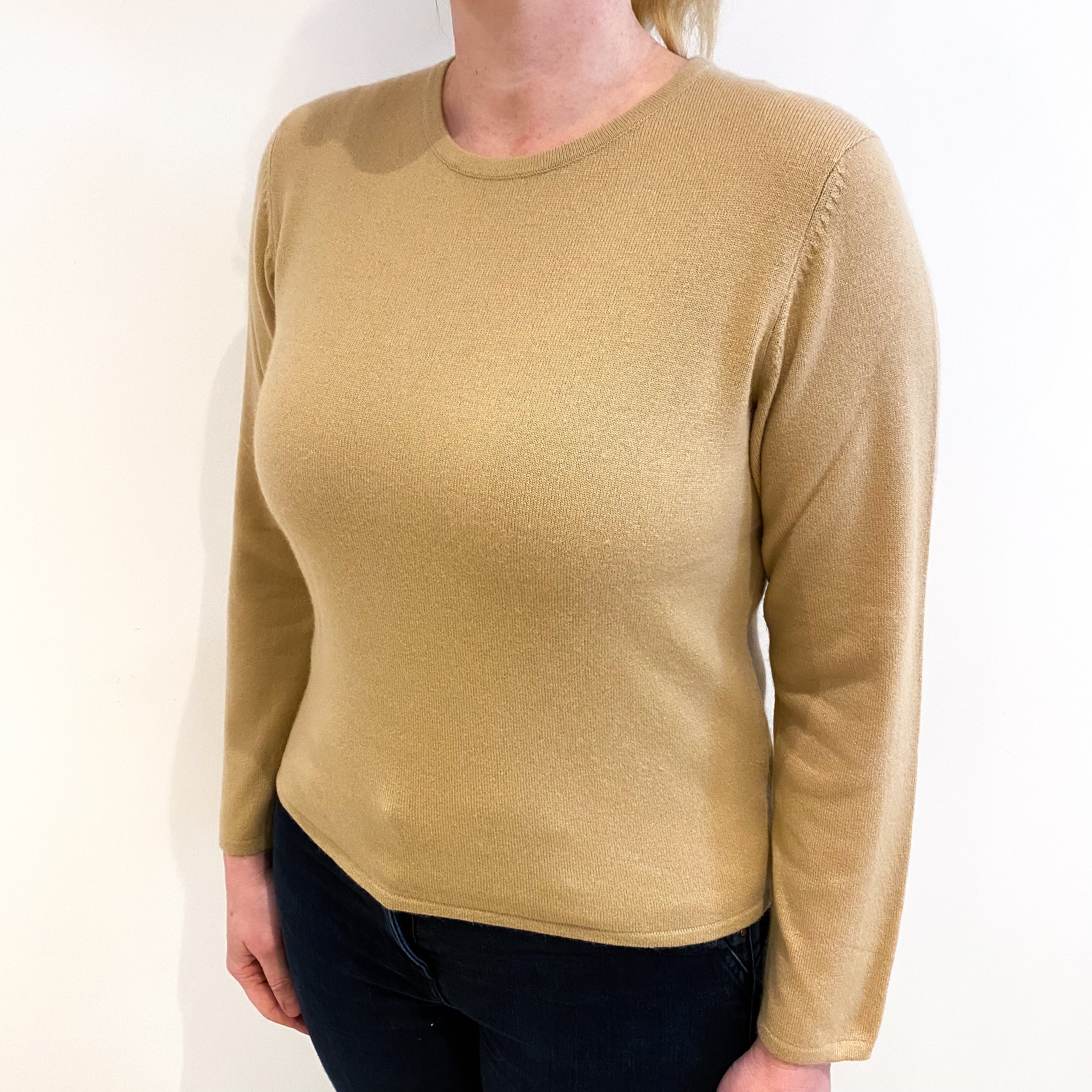 Sand Beige Cashmere Crew Neck Jumper Large